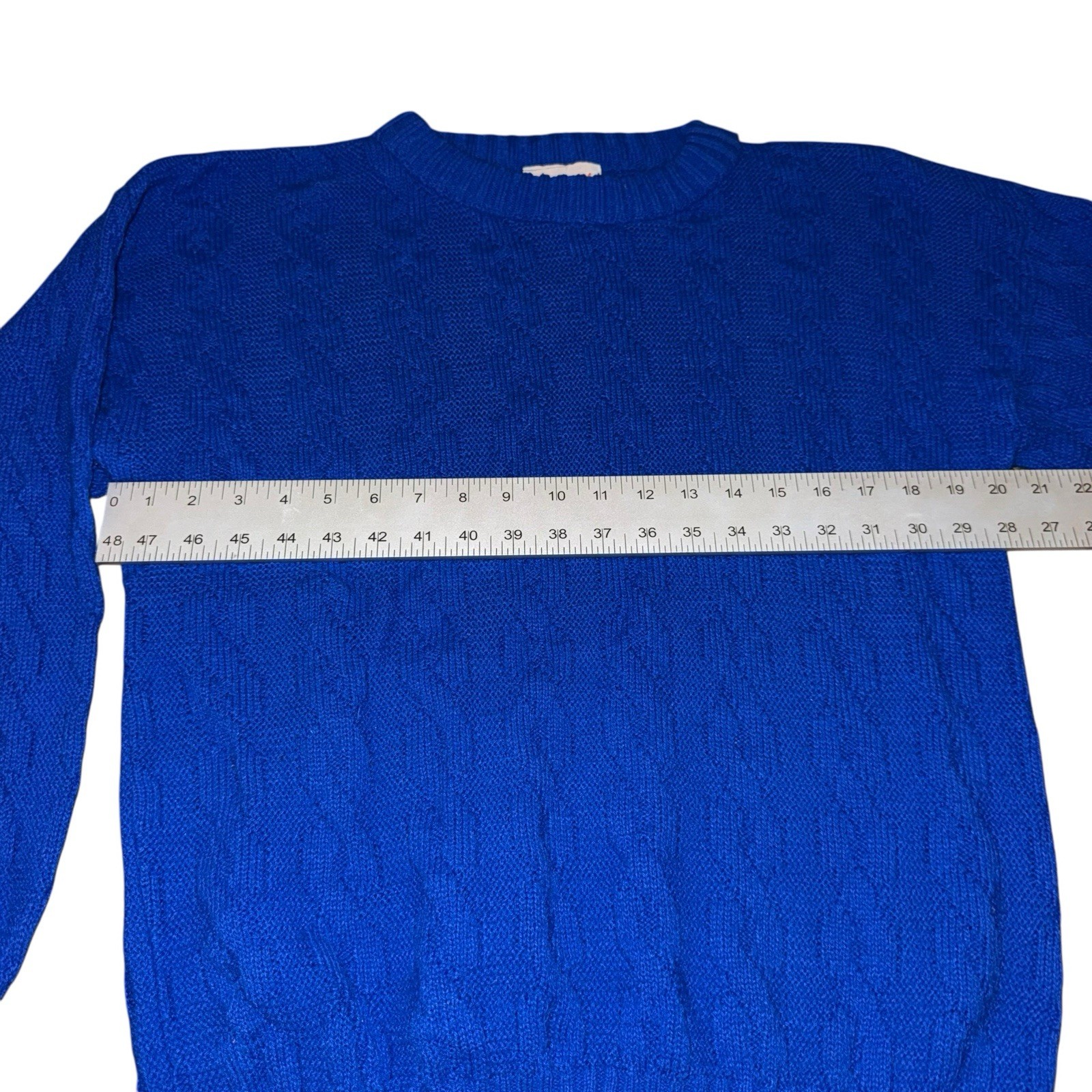 Vintage 90s Women’s Sweater Spunky Size Large Bright Blue Pattern USA Made
