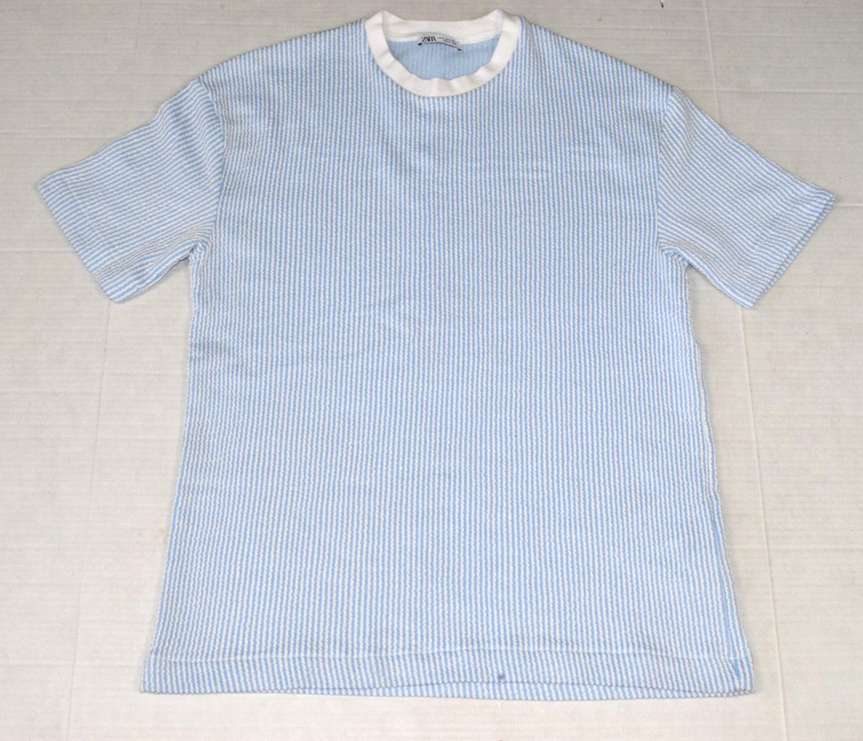 Vintage Zara Shirt Size S 90s Periwinkle Blue Seersucker Stretch Made Turkey