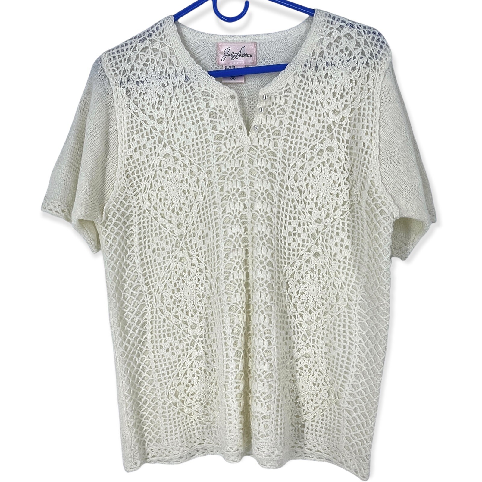 Vintage Jaclyn Smith Boho Crocheted Knit Lace Top Medium fairycore angelcore