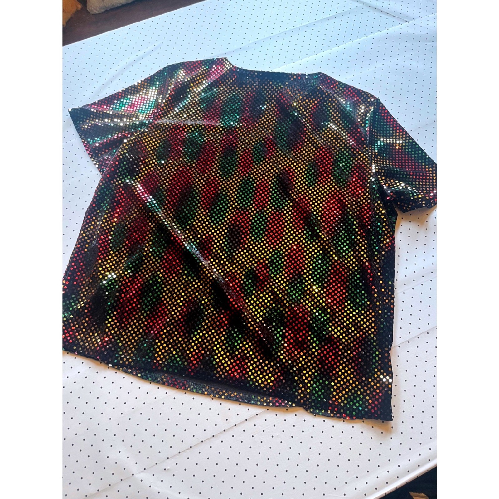 Kathie Lee Collection Vintage Y2K Metallic Disco Top Multicolor Foil Dot Blouse