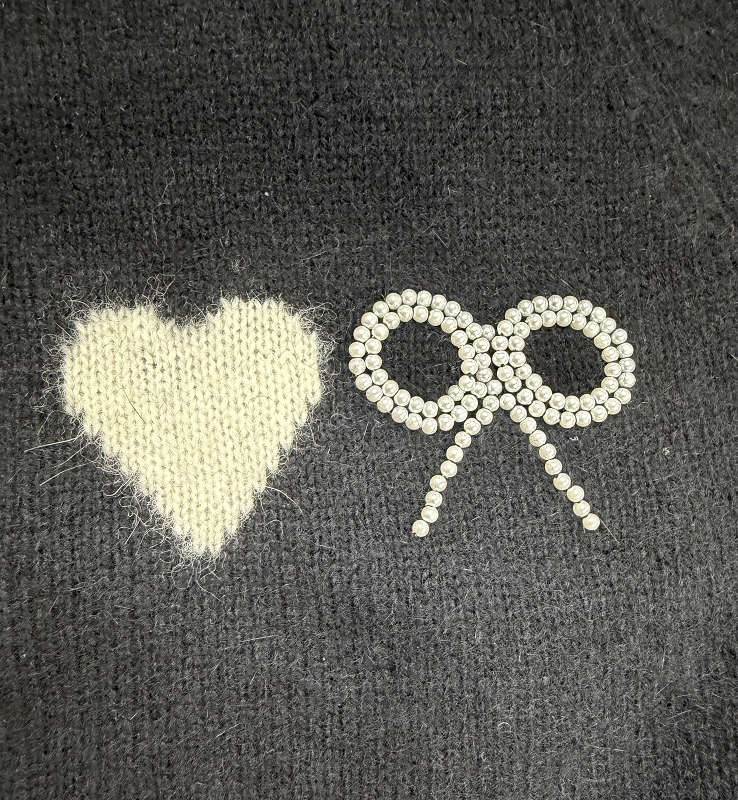 Vtg The Eagle’s Eye Sweater Sz M Black Pearl Bows Hearts Angora Lambswool Blend