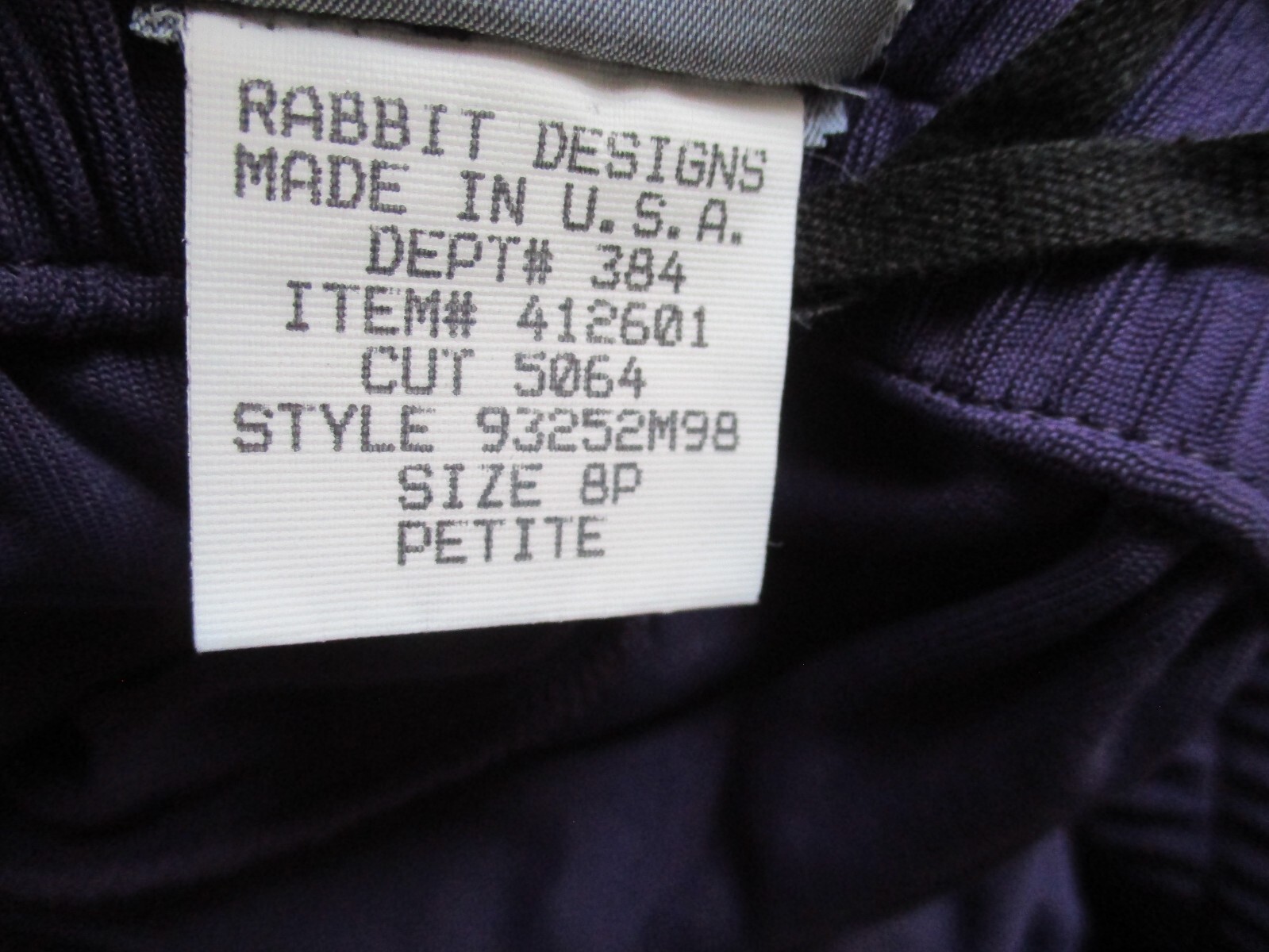VTG Rabbit Rabbit Rabit Designs Pants Size 8P 8 Petite Purple Jersey Knit
