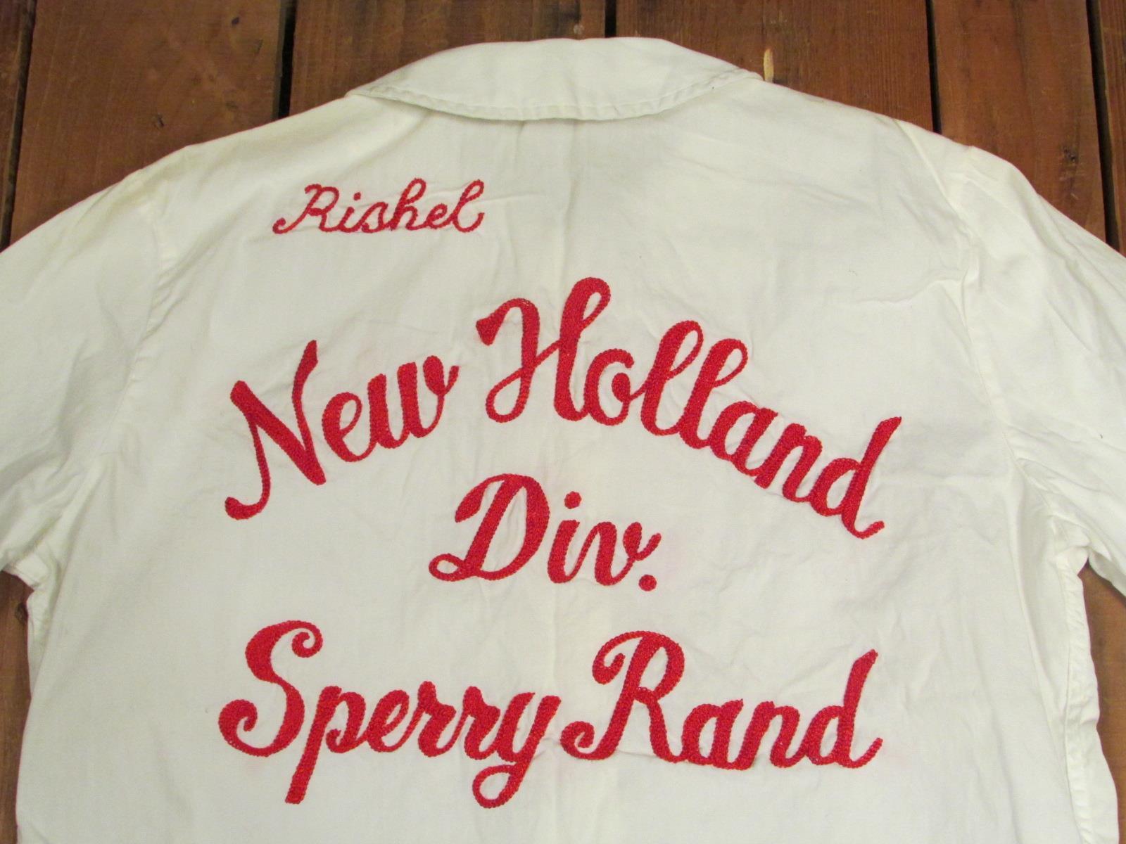 Vintage 1950s New Holland Sperry Rand White Bowling Team Shirt Blouse Rishel 1/2