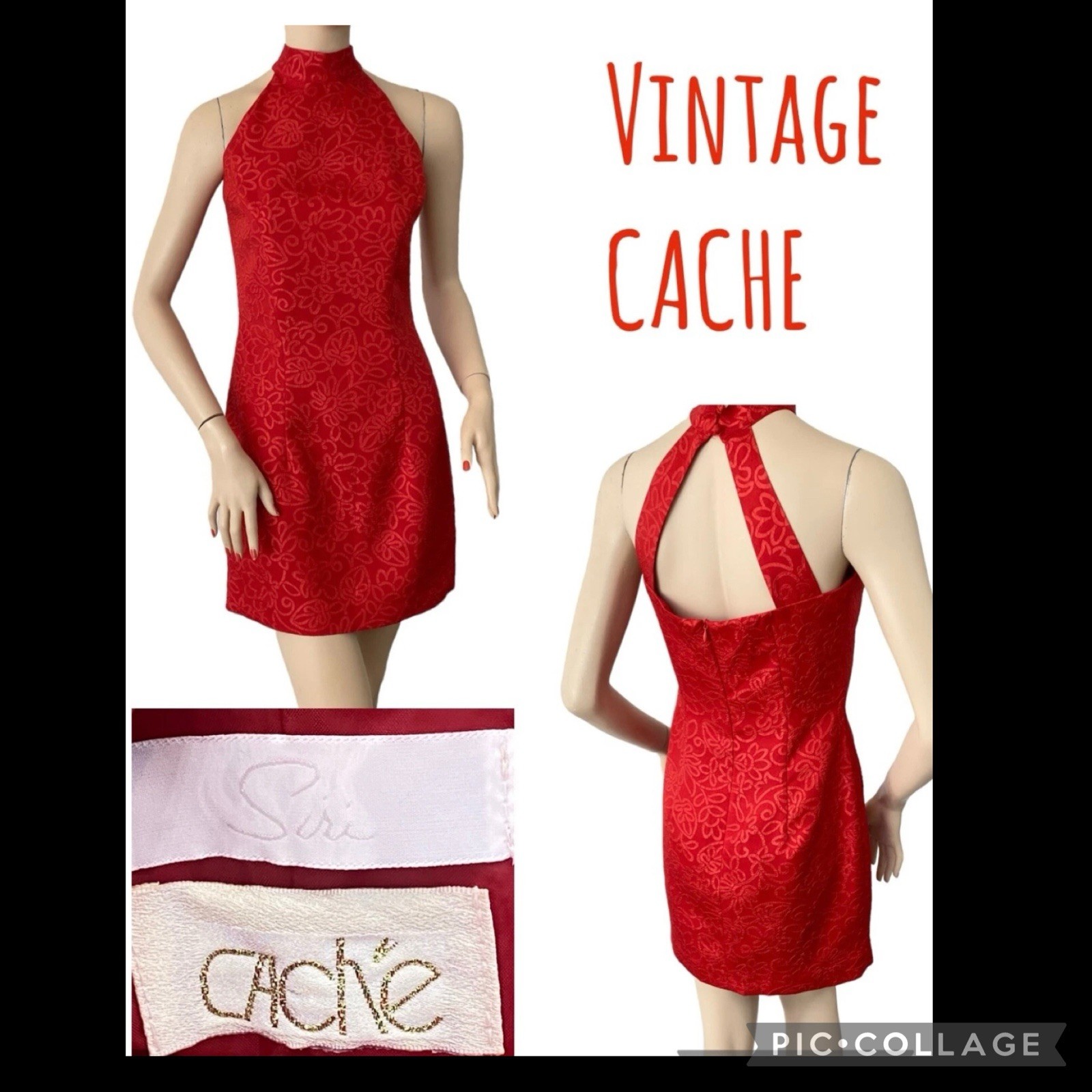 Vintage CACHE Smokin’ Hot Red Damask Mini Cocktail Prom Dress 90s Y2K Sz. 4