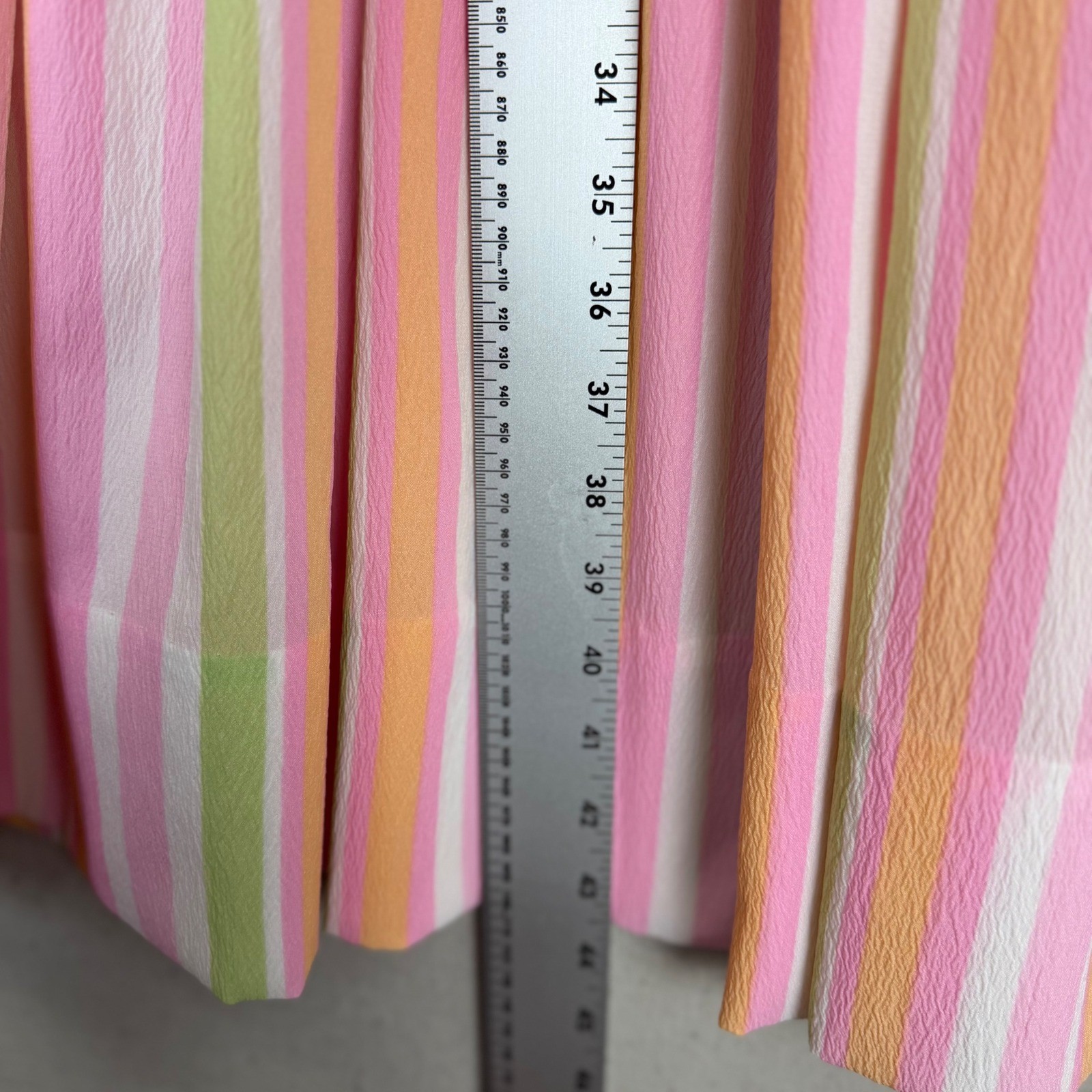 Vintage Pink Green Striped Fit & Flare Dress with Belt Short Sleeve Retro VTG