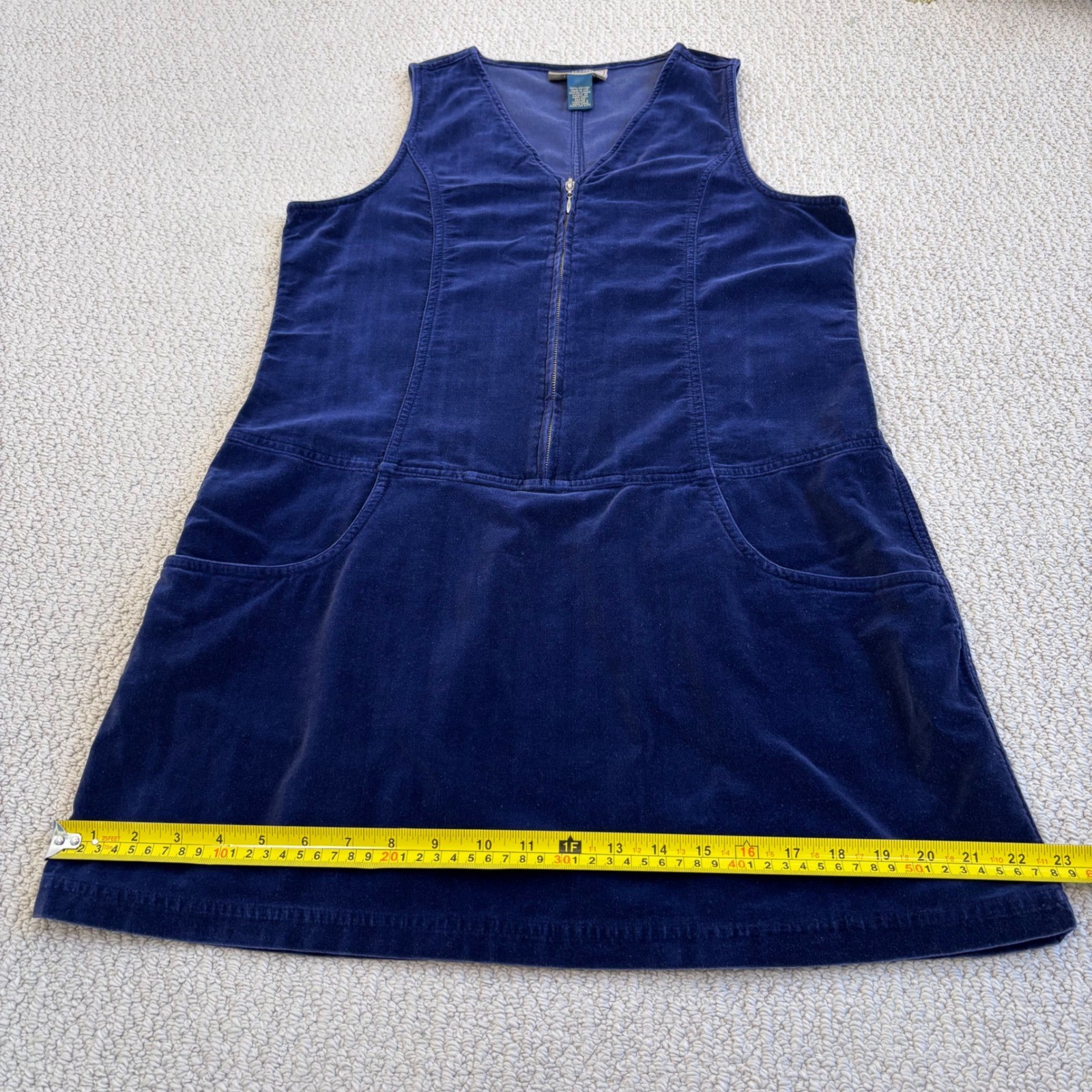 VNTG 90s EXP Jeans by Express Corduroy Zip Front Jumper Dress Sz 11 / Large Blue