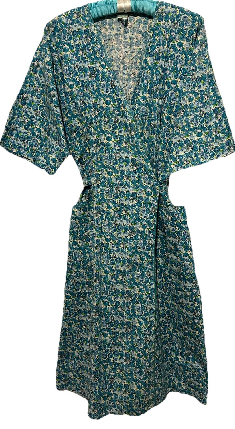 Vintage 50s Palmers Reine Austria Cotton Day Dress S Turquoise Floral True Wrap