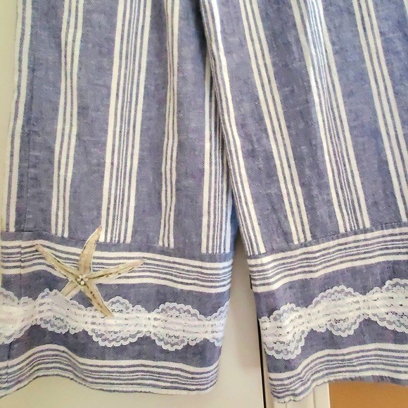 Upcycled Refashioned Boho Beach Themed Cotton Linen Capris Sz Small