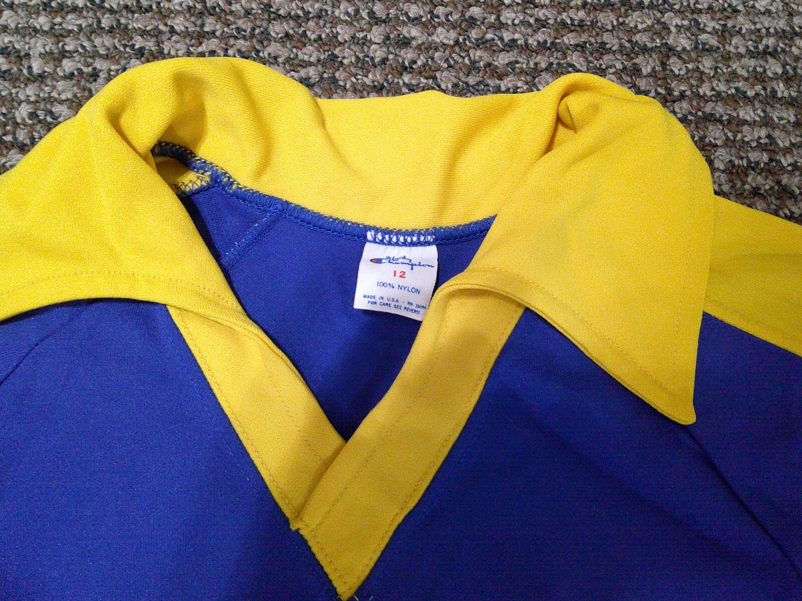 Vtg 70’s Lady Champion Nylon MOUNTIES Jersey L/S Shirt Blue/Yellow USA 12 NOS