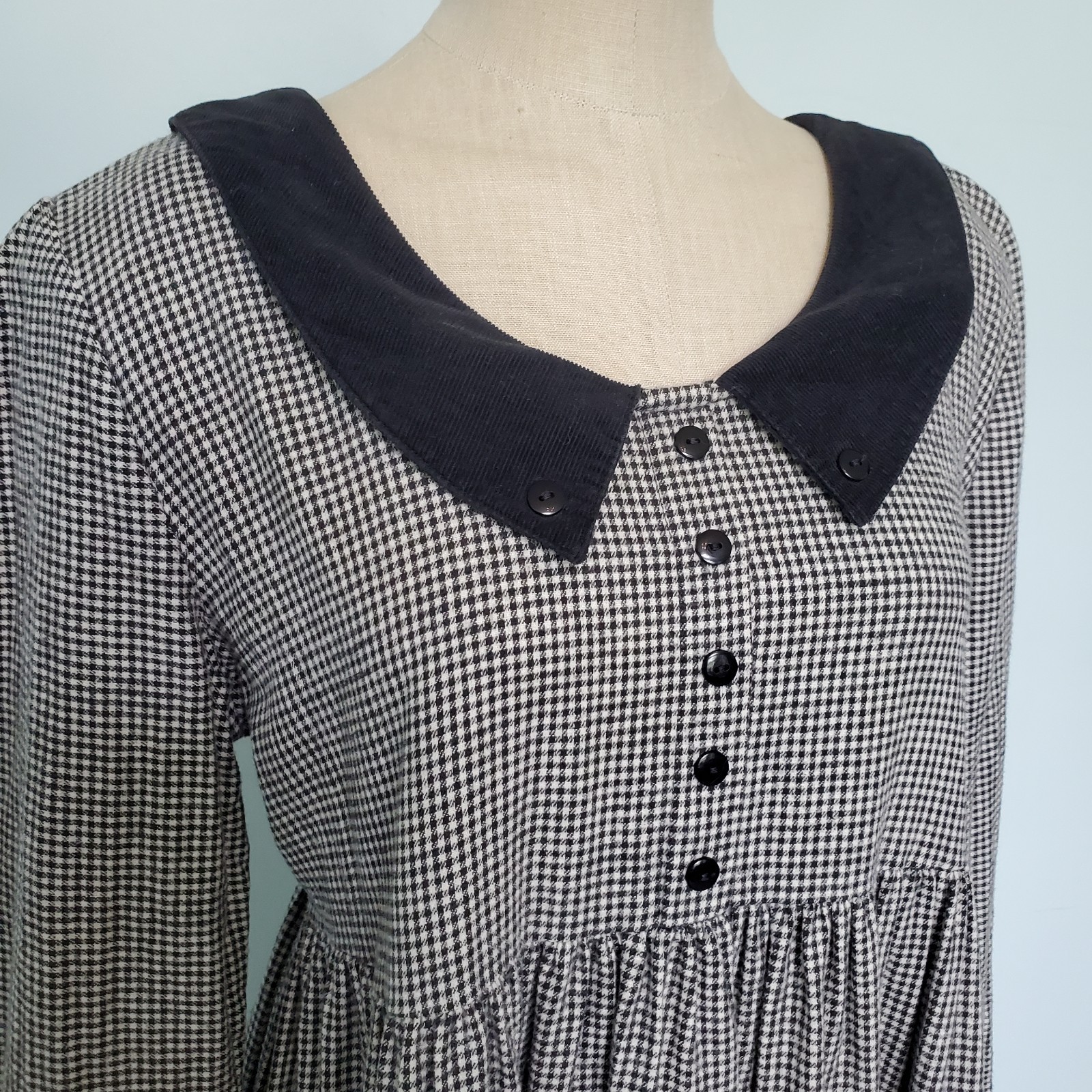 Vtg Misty Lane 8 M Houndstooth Maxi Dress Flannel Cotton Modest Cottage Academia