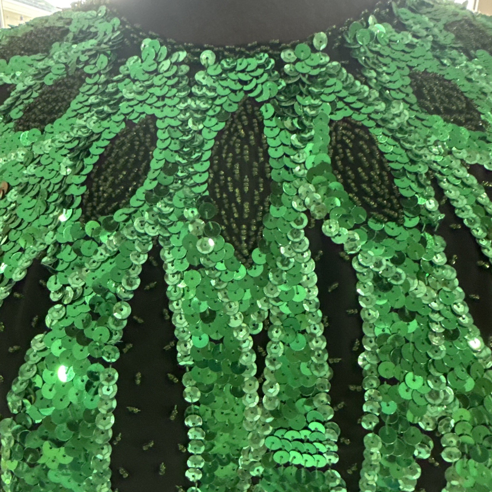 Vintage 80’s Iris Sequin Green And Black Flame Pattern Top Size L