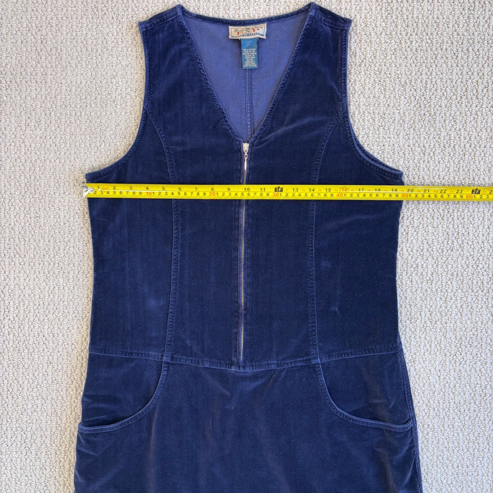 VNTG 90s EXP Jeans by Express Corduroy Zip Front Jumper Dress Sz 11 / Large Blue
