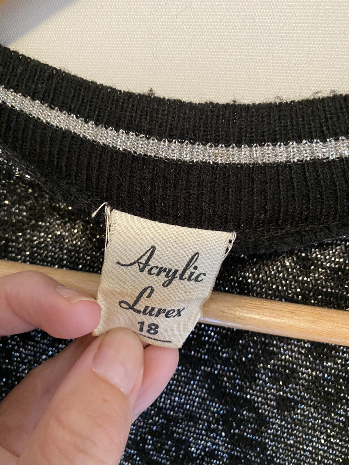 Vtg 1970s Size S Acrylic Lurex Open Cardigan Metallic Jacquard Knit Silver Black