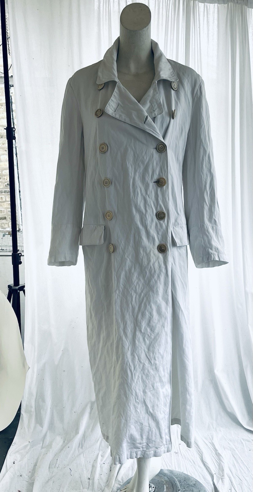 Dries Van Noten Vintage White Cotton Maxi Greatcoat Double Breasted