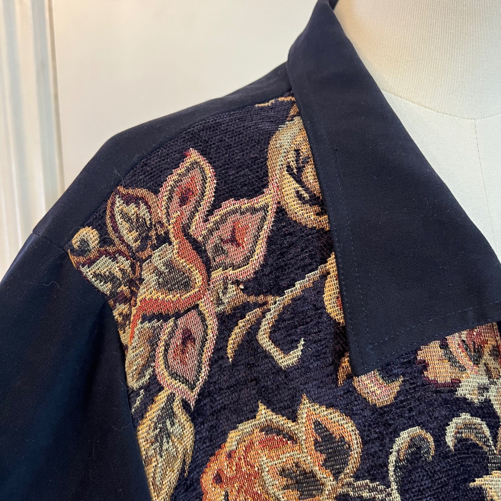 Vintage Studio Ease Navy Blue Tapestry Floral Button Up Jacket Shacket Boho 18W