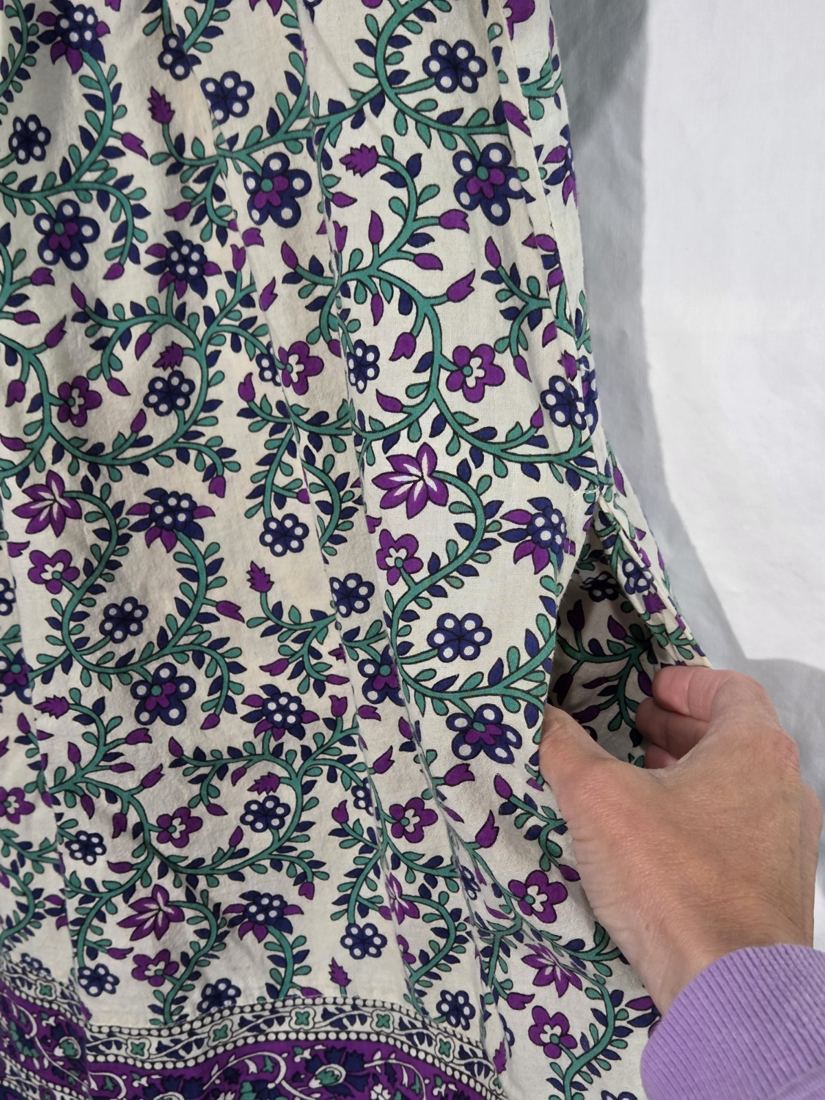 La Cera Shift Dress Womens Small Purple Teal Elephant Floral Cotton Boho Pockets