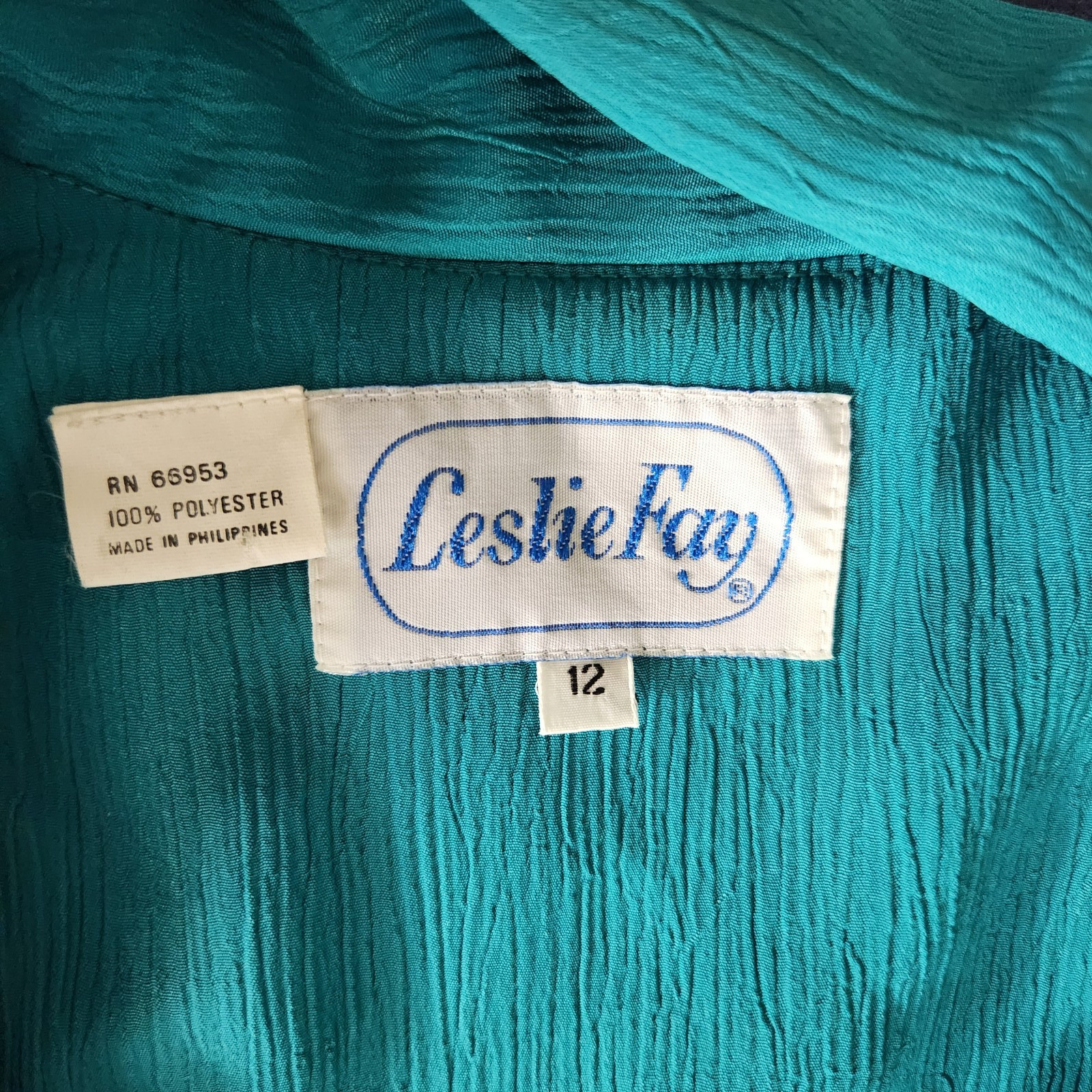 Vintage Leslie Fay Dress Teal 12 70s/80s Charlies Angels/Secretary Vibe Classic