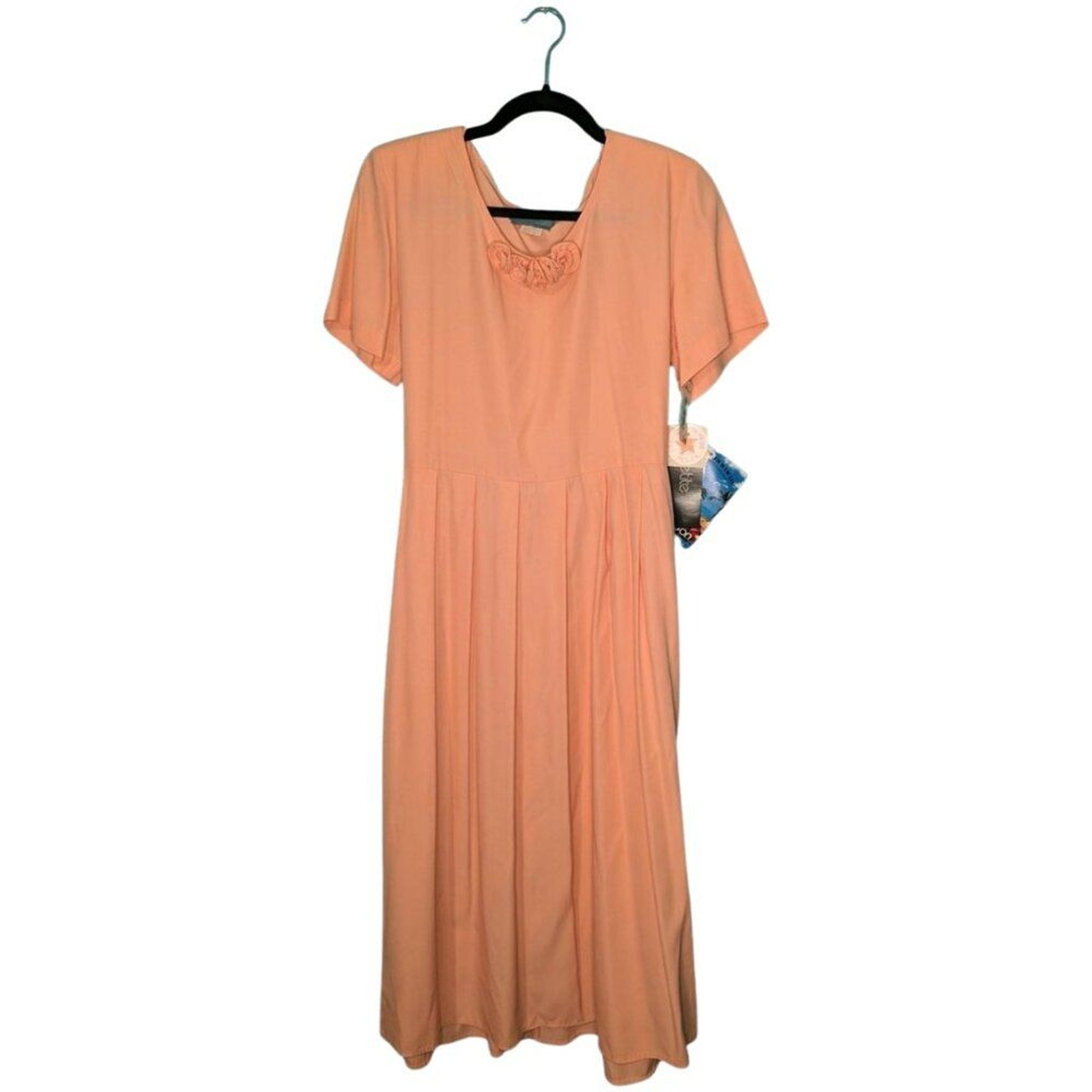 Vintage 80’s 90’s Carol Anderson Peach Dress with Rosettes and Shoulder Pads