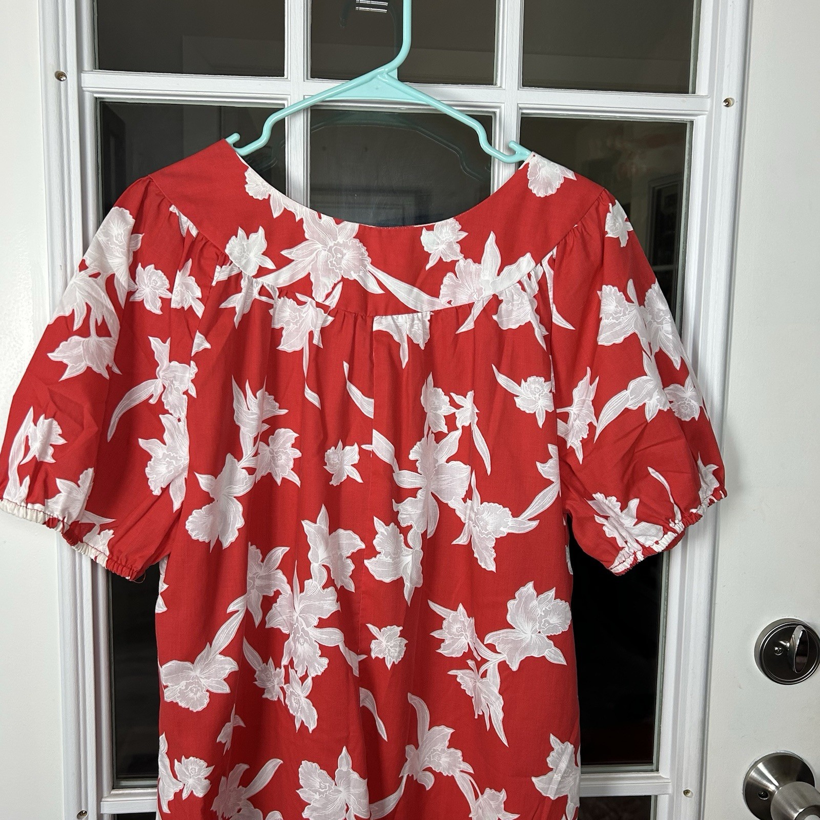 Vintage Helena’s Hawaiian Muumuu Dress Coral And White Floral Medium Large
