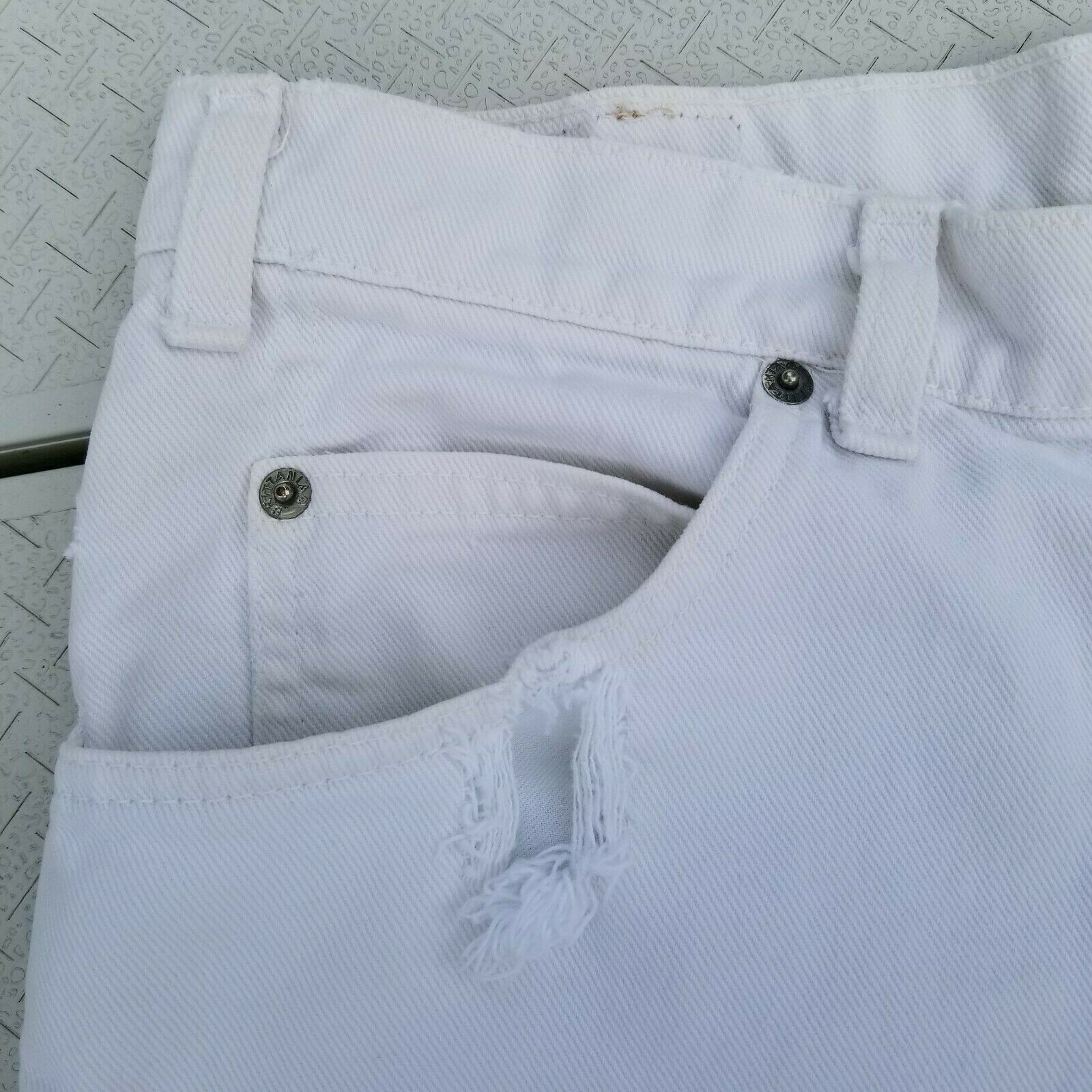 VTG Brittania Jean Shorts 35″ Waist White Cutoffs Boho Indie Edgy Trashed *READ*