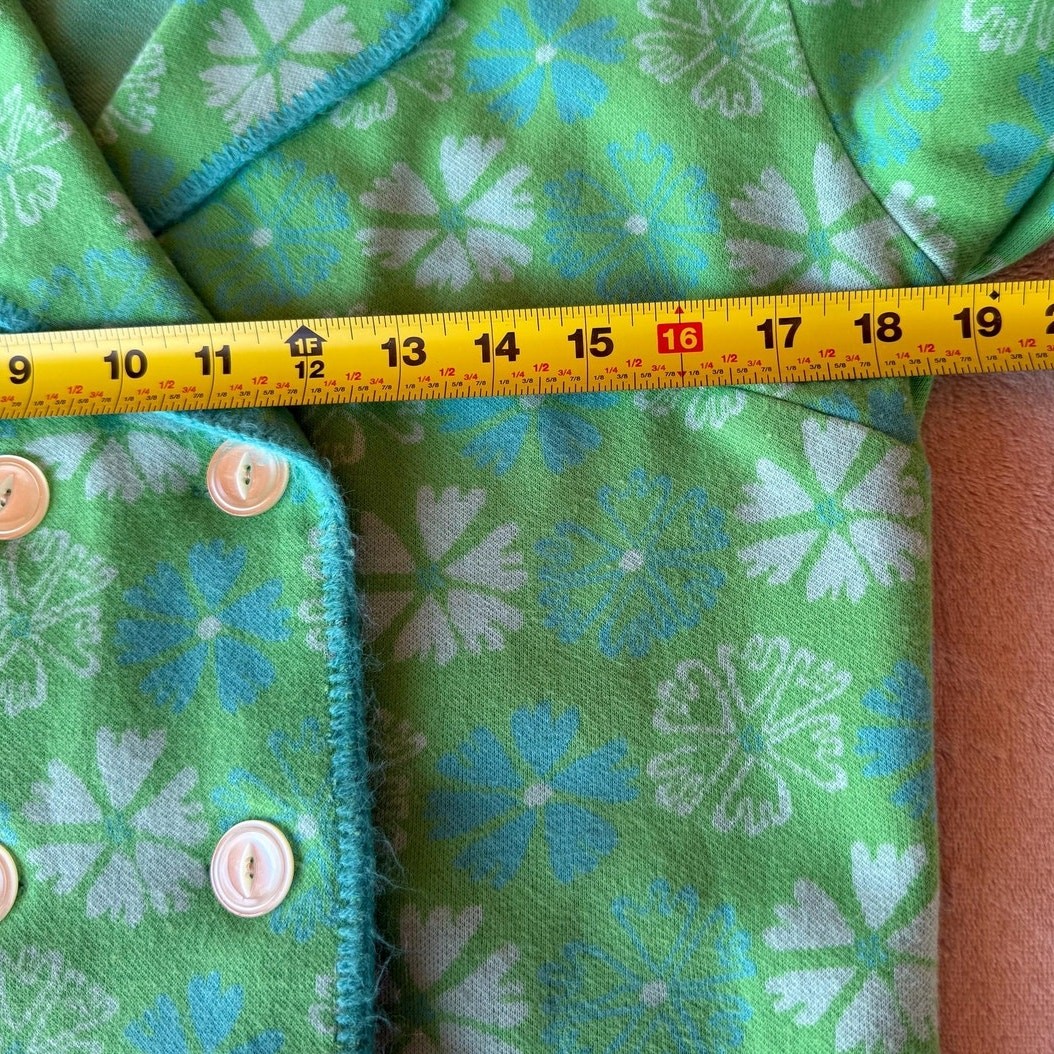 1960s Mod Floral Knit Blazer Jacket, Green Blue Orlon Double Breasted
