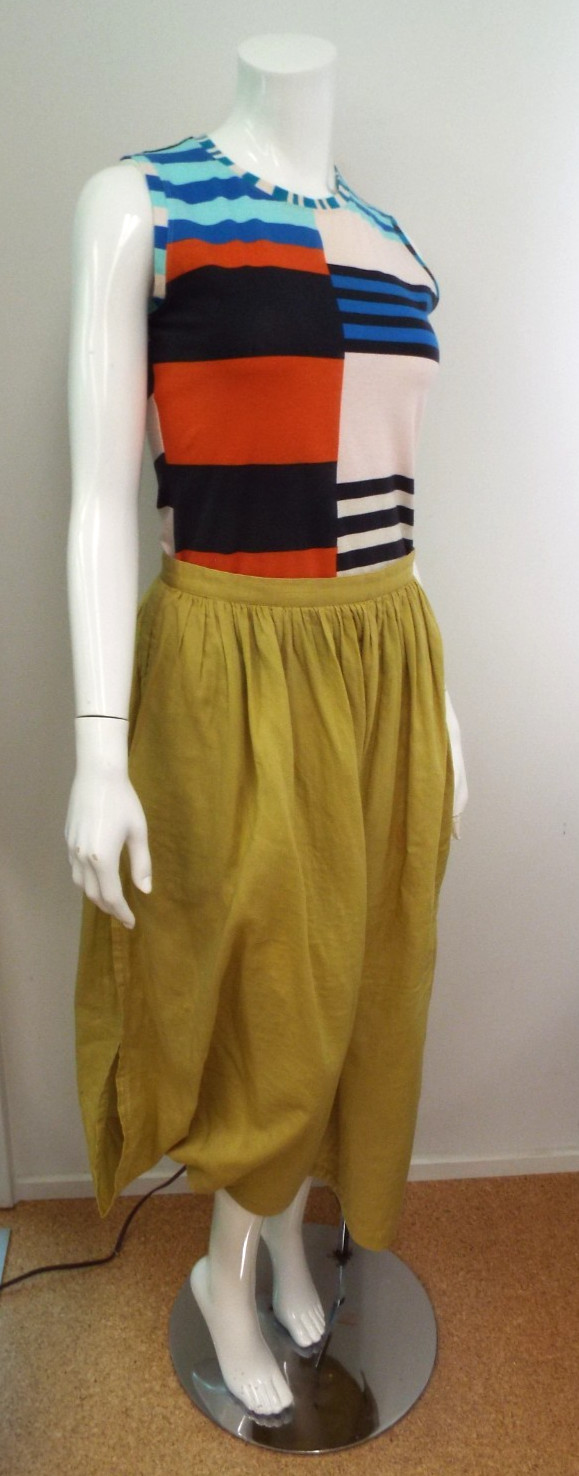 VTG 1980s Issey Miyake Yellow Cotton Asymmetrical Skirt MEDIUM Brush Label Slits