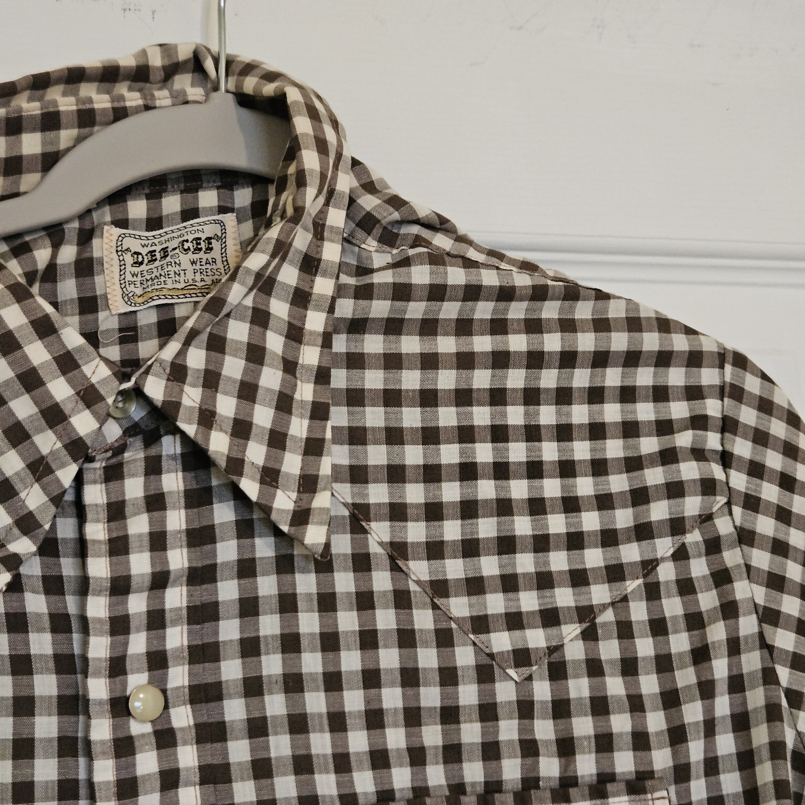 Vintage 80s Dee Cee Brand Western Pearl Snap Shirt Women’s 16-34 Brown Check USA
