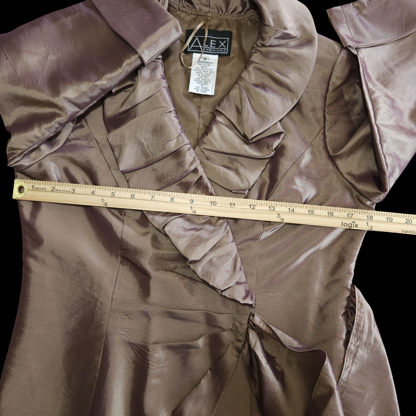 Vintage Alex Evenings Iridescent Taupe Purple Taffeta Wrap Blouse Top Size Small