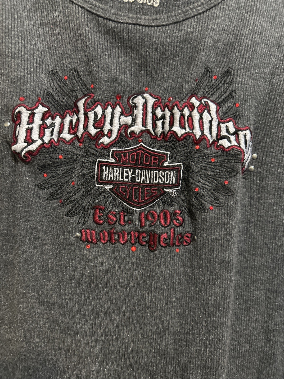 Harley-Davidson Grey Studded Tank Top LG Bling and Embroidered Logo