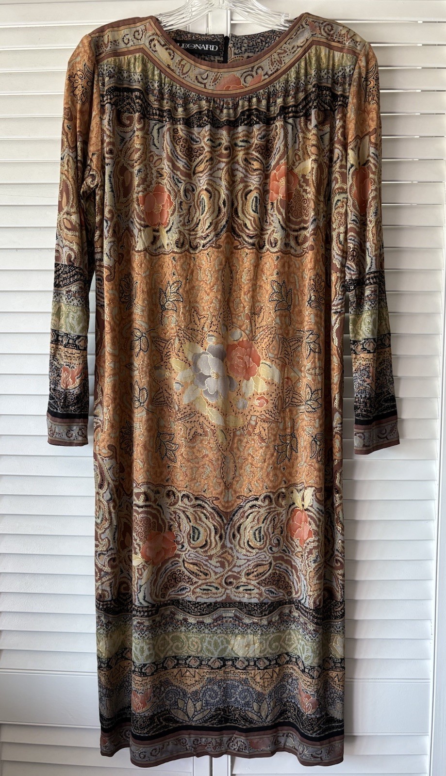 Vintage 70’s LEONARD Paris Silk Jersey Boho Floral Paisley Metallic Dress M-L