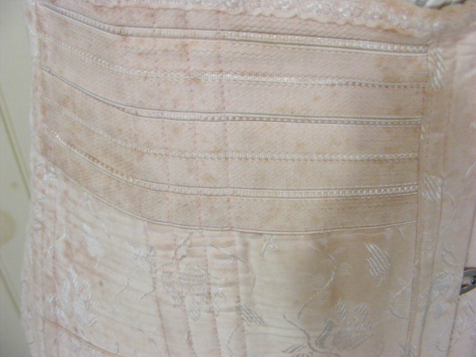 50s CHARMODE COMFORT CORSET PEACH DAMASK TIE FRONT COTTON RAYON VINTAGE CORSET L