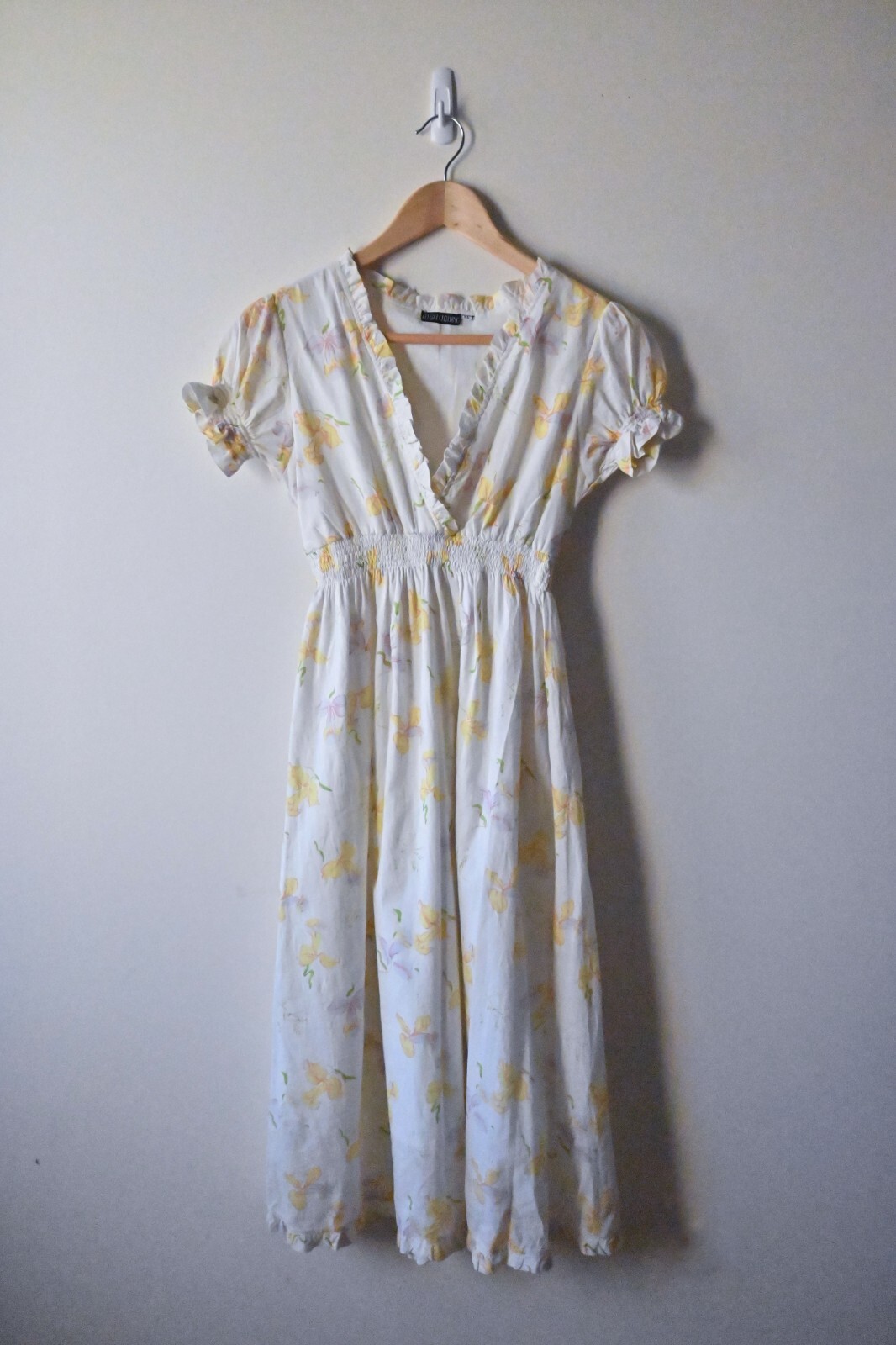 Leluxe Heirloom 1930’s Vintage Smocked Daffodil Print Voile Dress XS