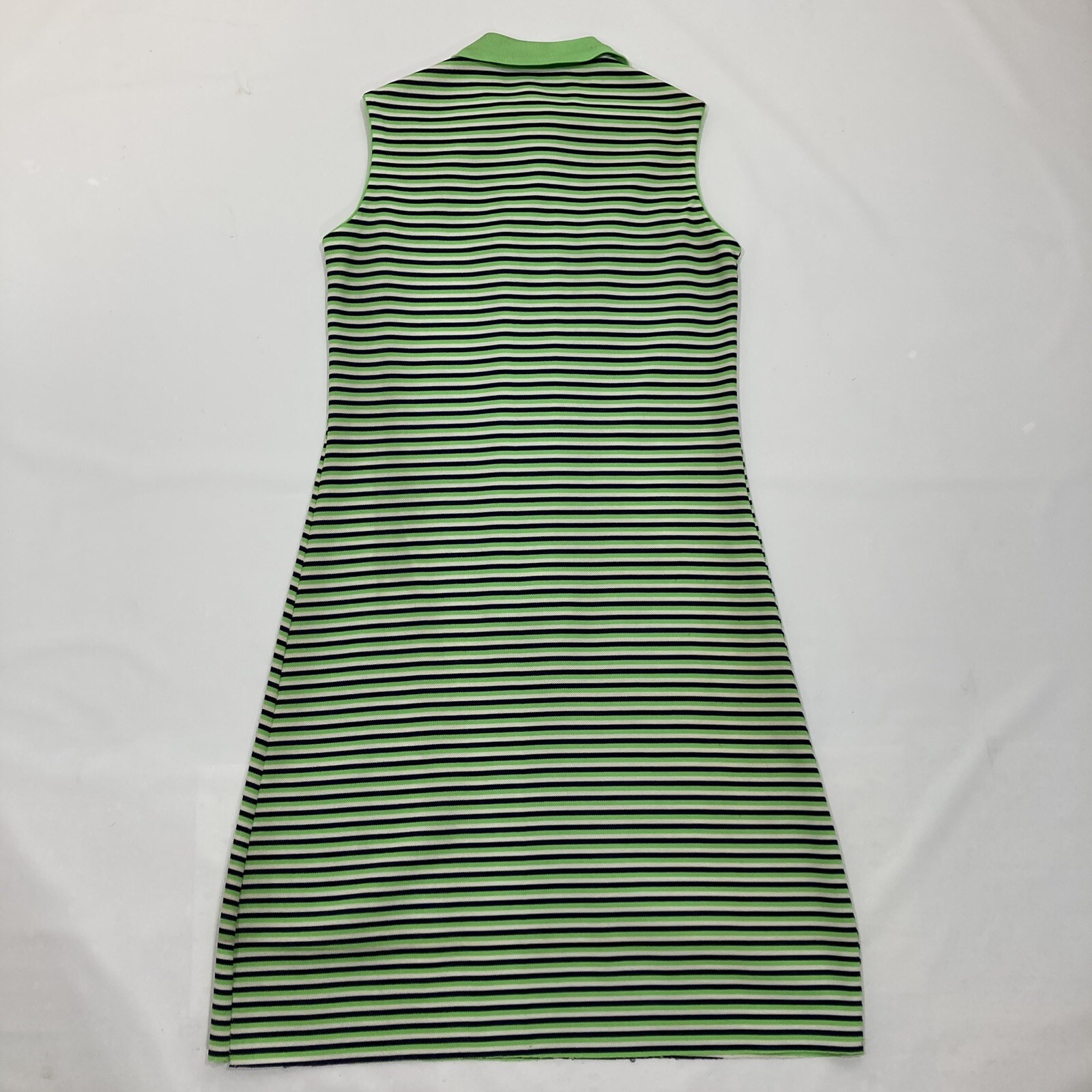 Vtg 70s Chemise Lacoste Shift Dress Med Lime Green/Black Stripe Mod Go-Go Preppy