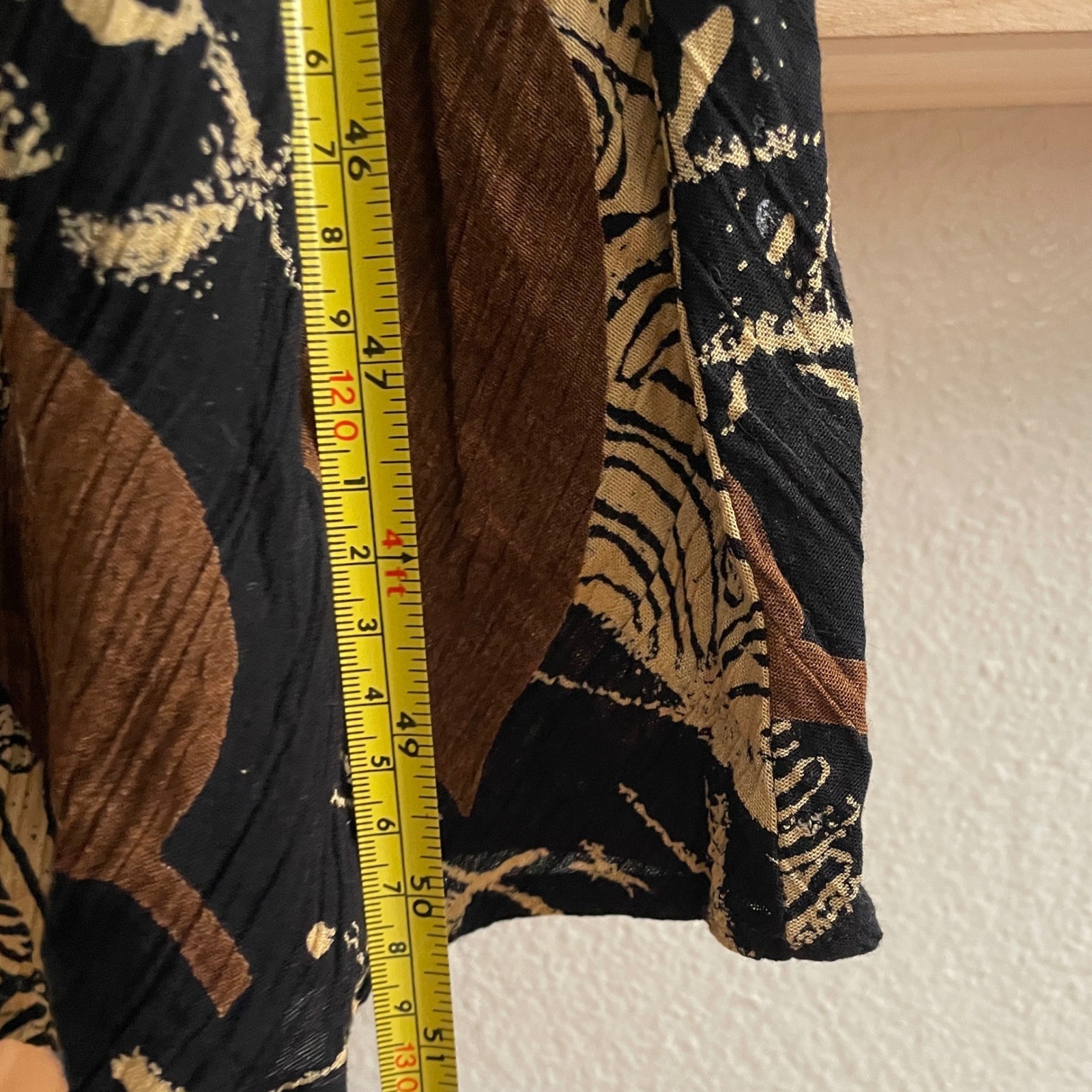 Rabbit Rabbit Designs Vintage Maxi Dress Brown Black Leaf Print Rayon Size 6 USA