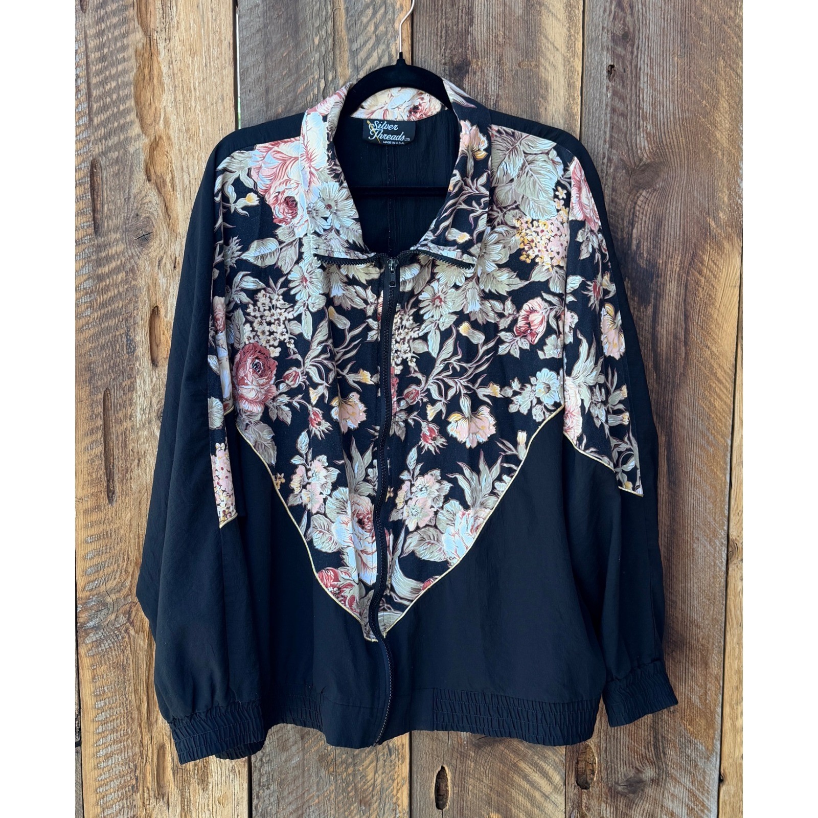 Vintage Floral Windbreaker Jacket Womens Oversized Boho Prairie Cottagecore