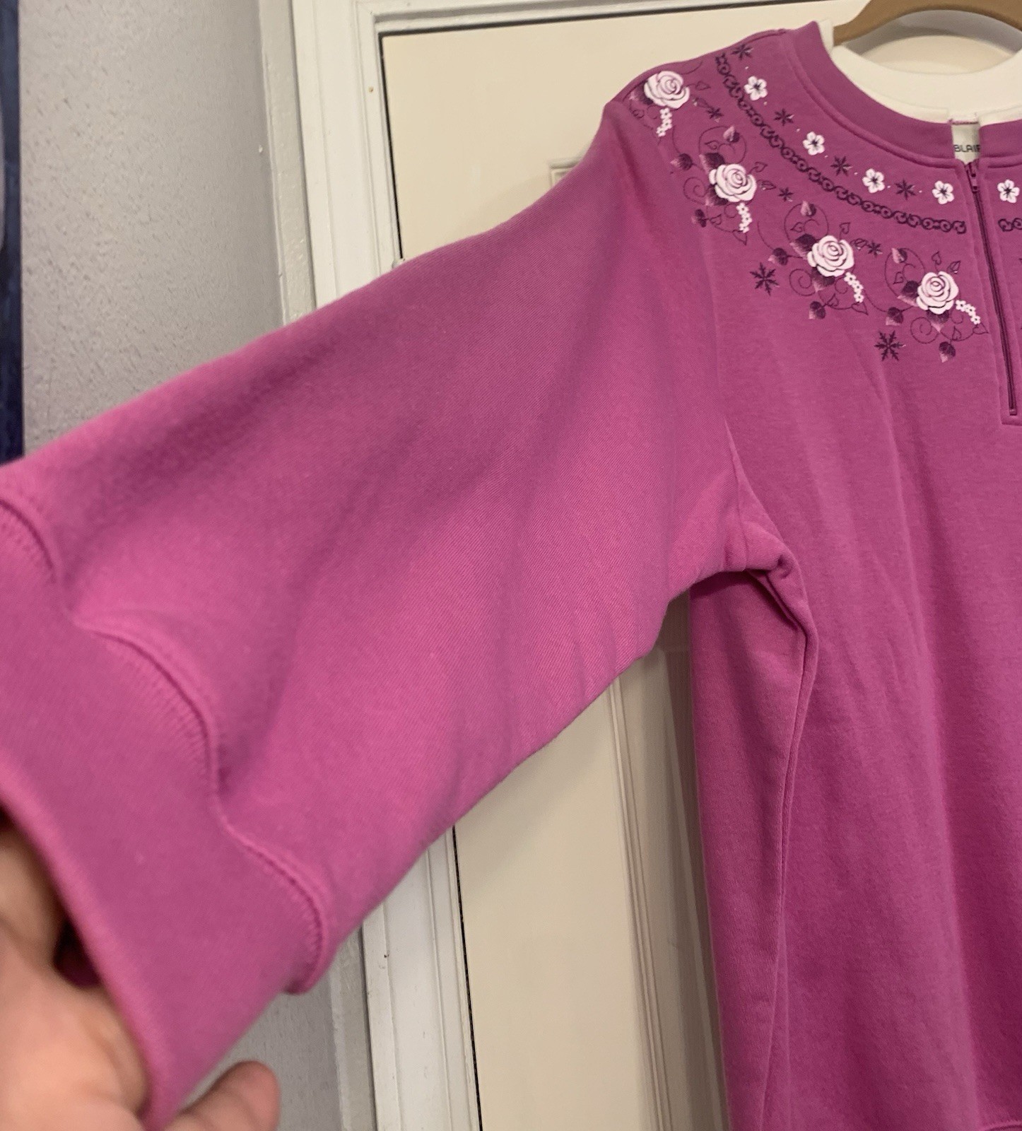 Blair Vintage Purple/Plum 1/4 Zip Double Floral Collar 2x Sweater. 2226