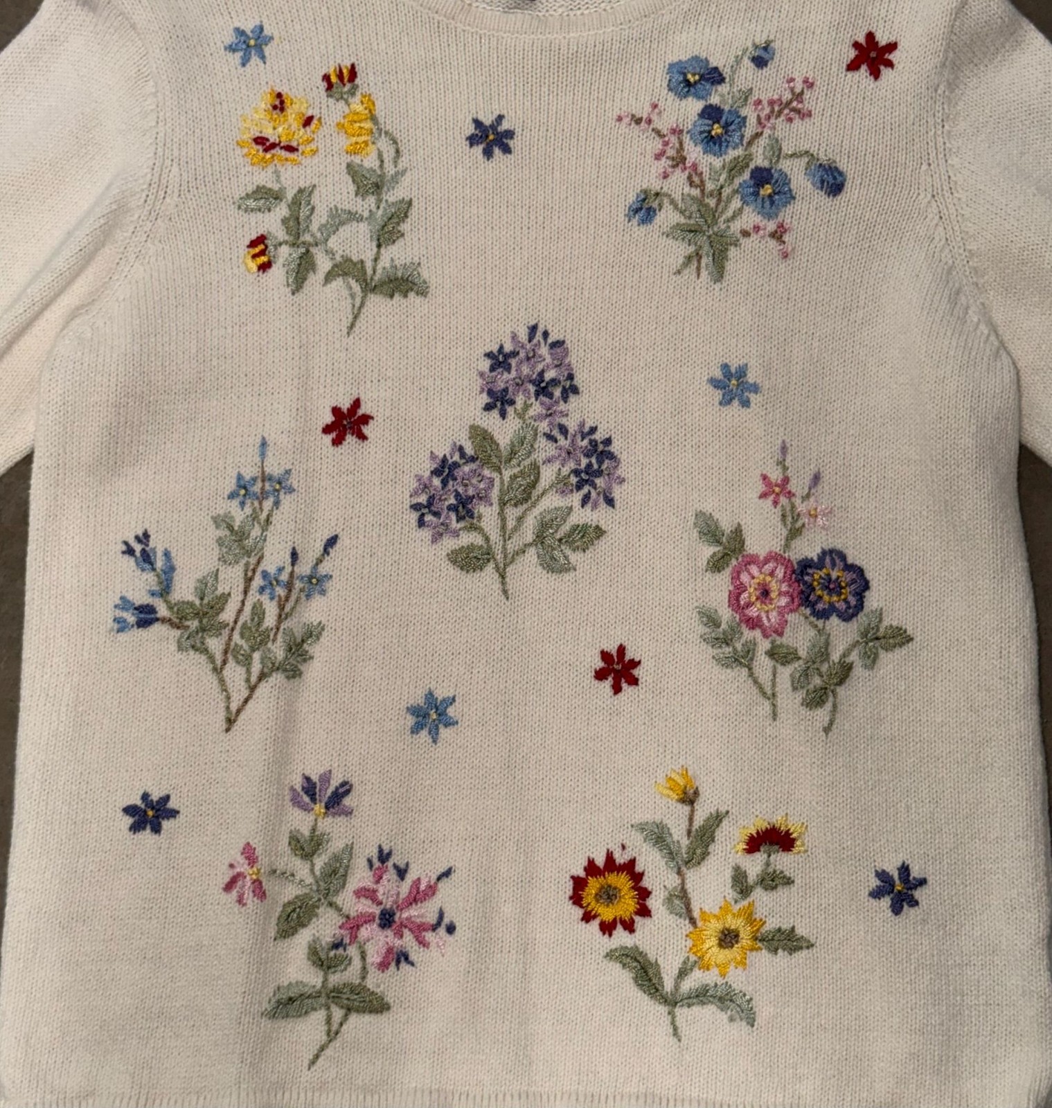 Salon Studio by Haband Floral Embroidered Ramie Cotton Sweater Women’s Large VTG