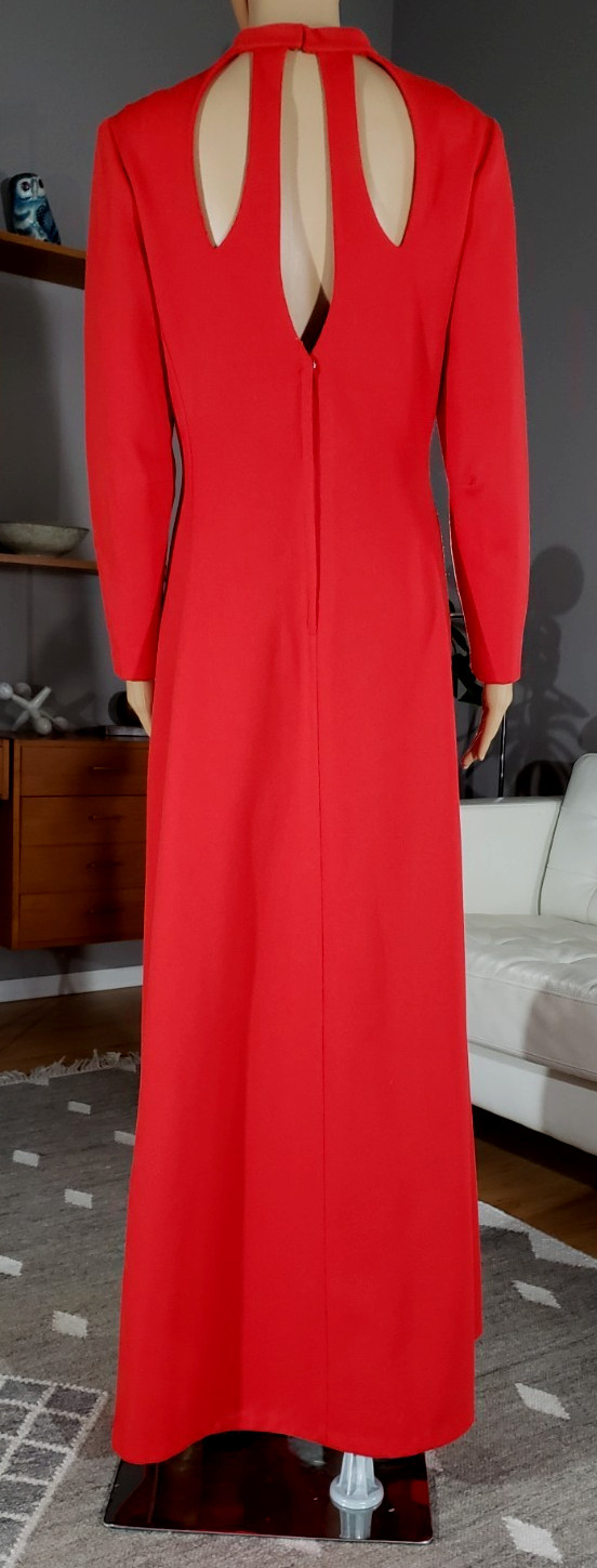 Vintage 1970’s Alfred Werber Red Poly Cut Out Mod Maxi Dress