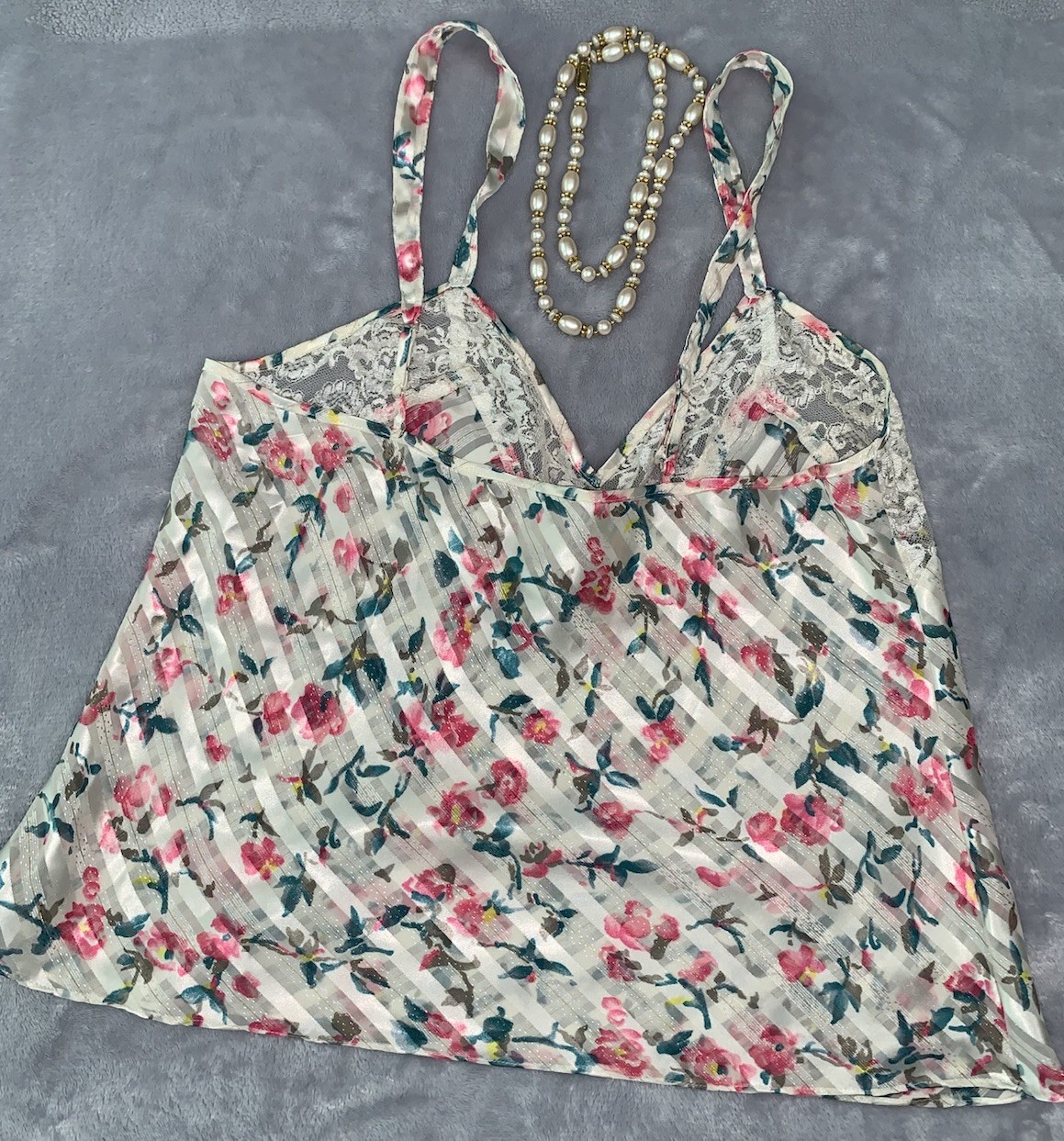 VTG Shiny Satin & Chiffon Camisole Cami Top Nylon 36 38 M