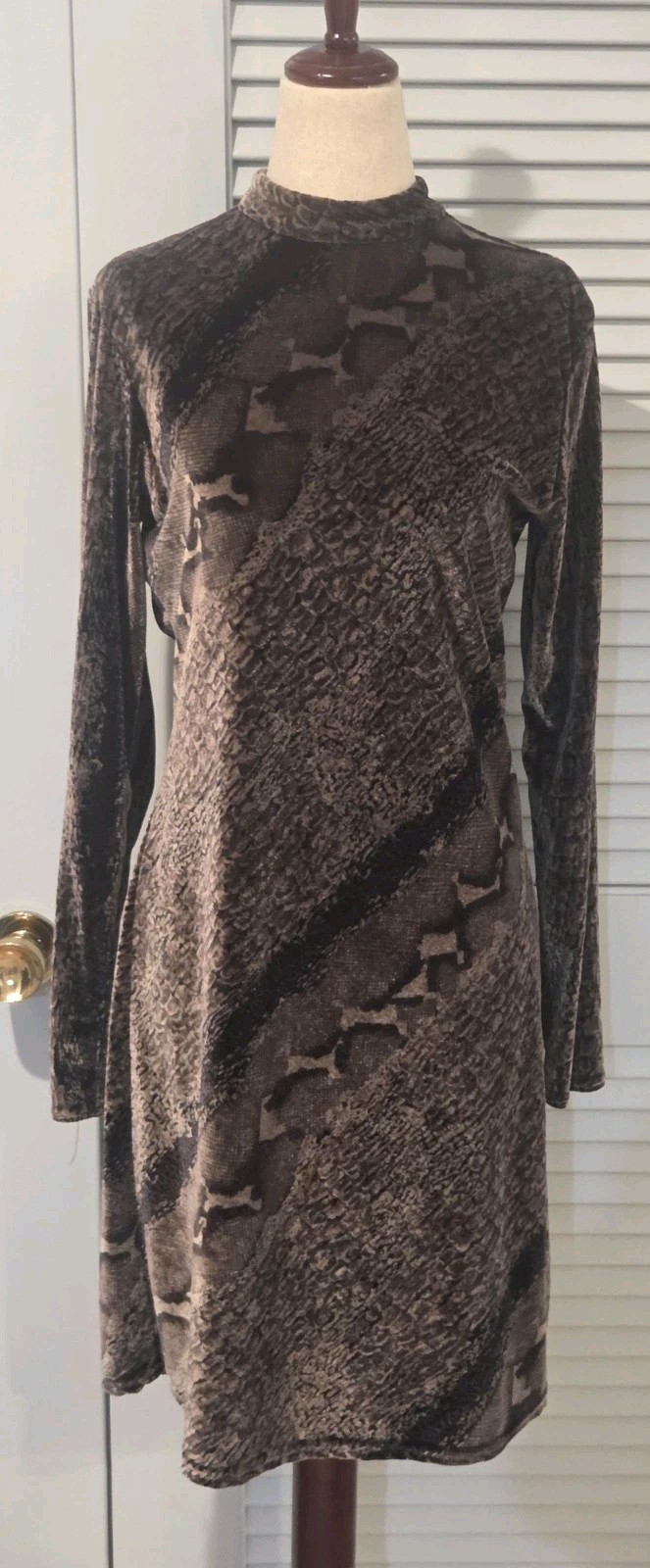 Wild Rose Size 8 Velvet Silk Blend Snake Skin Shift Dress Vintage 80s