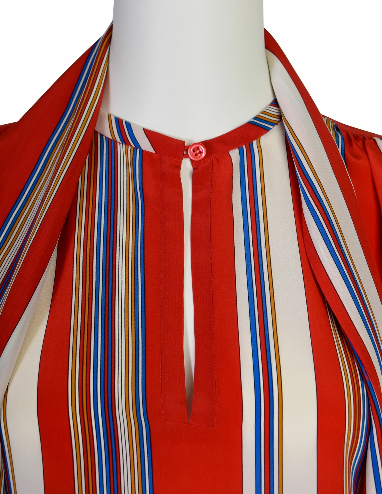 Yves Saint Laurent Vintage SS 1982 Red Multicolor Striped Silk Lavalliere Shirt