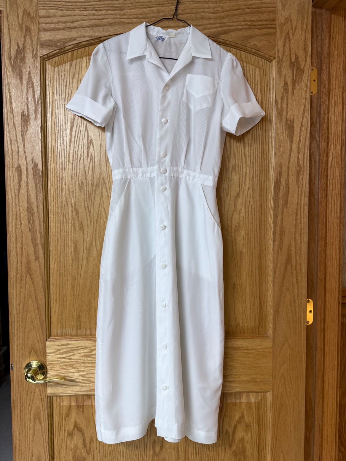 Vtg 50s 60s Nurse Waitress Removable Buttons Uniform Dress Small? White Dacron