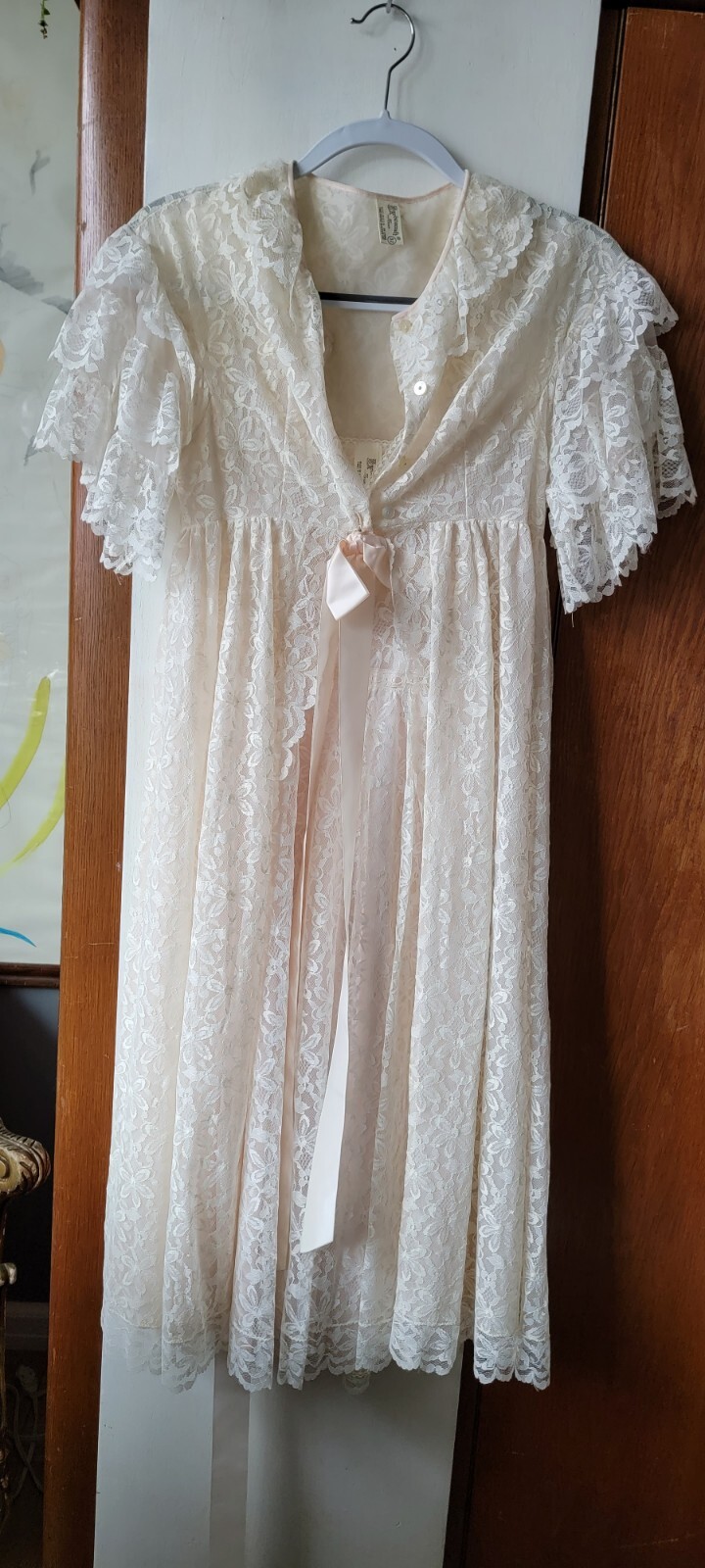 Vintage Aristocraft By Superior Lace Lingerie Robe+Nightgown Peignoir 2pc Sz 32