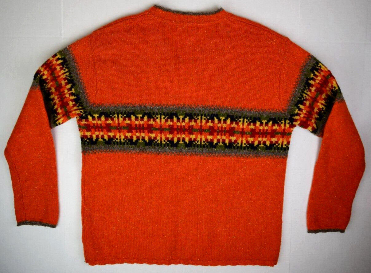 Vintage Sweater Size M 90s Eddie Bauer Orange Donegal Wool Mid Stripe Crew Neck