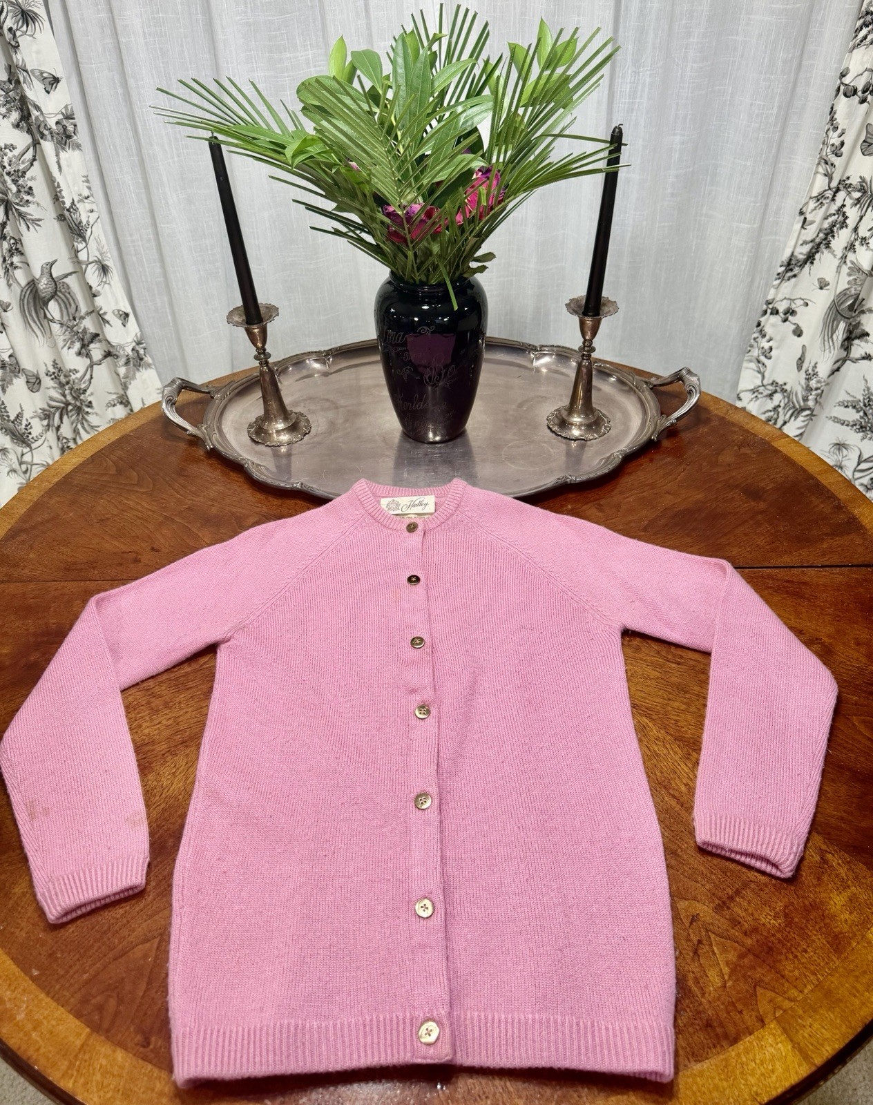 Vintage 1970s Women’s Hadley Pink Acrylic & Cashmere Cardigan Sweater