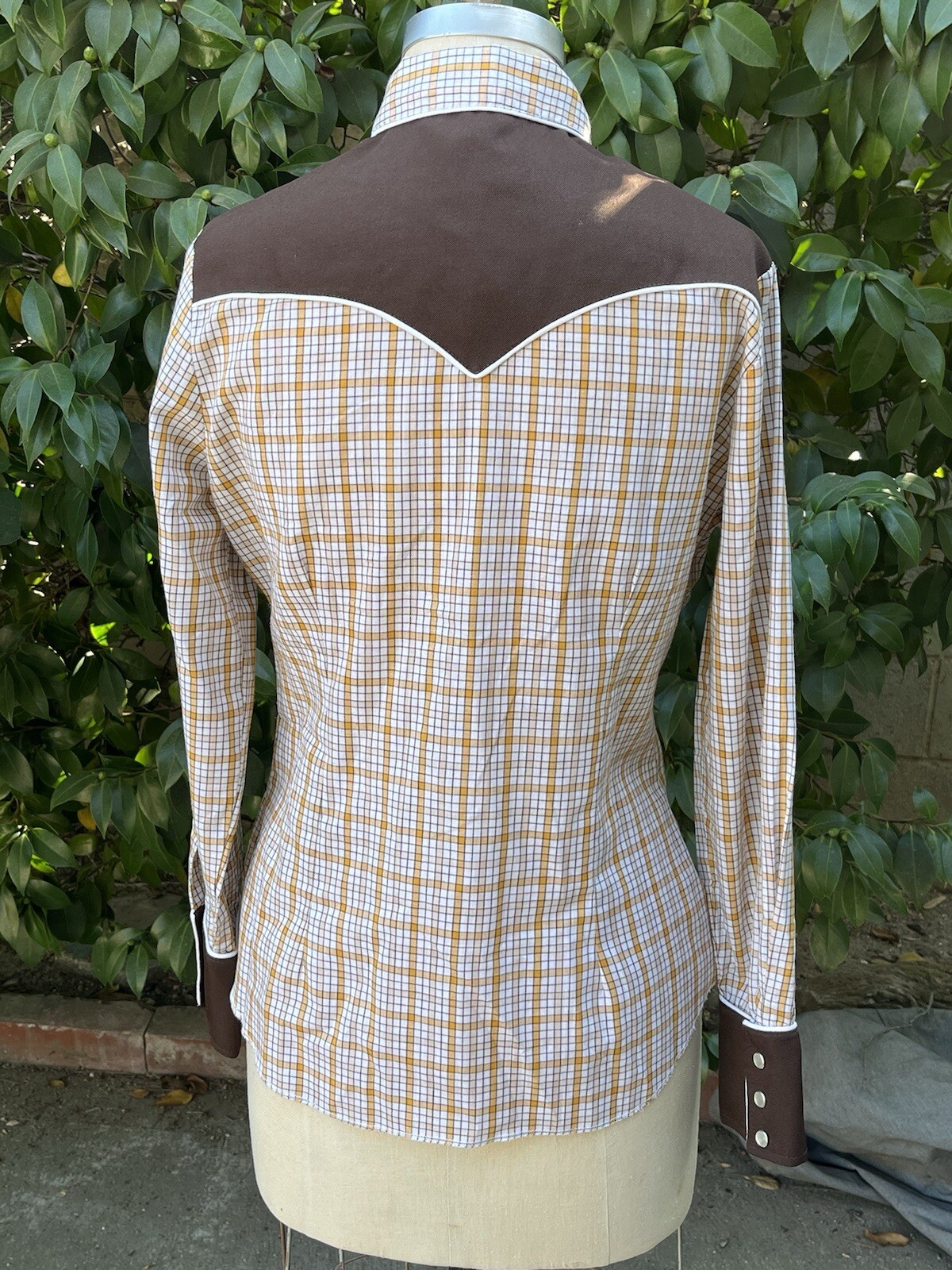 Vintage 70s H Bar C California Ranchwear Embroidered Shirt Women 36 Brown Plaid