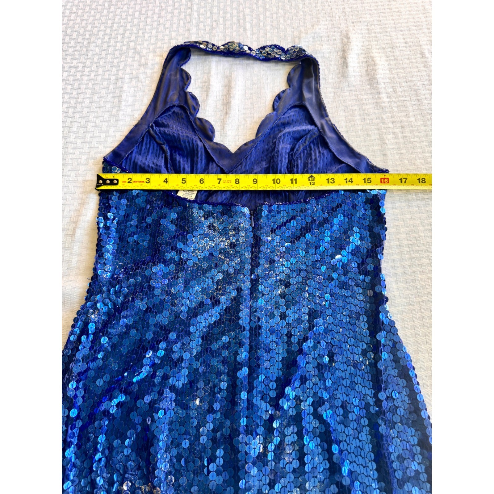 Niteline Della Roufogali Vintage Royal Blue Sequin Halter Scalloped Dress 12