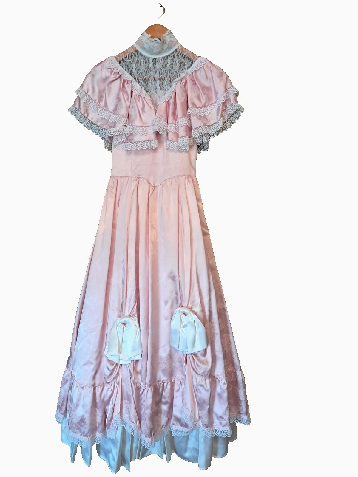 Gunne Sax Pink Satin Princess Dress Small Size 5 Ruffle Southern Belle 80s Prom