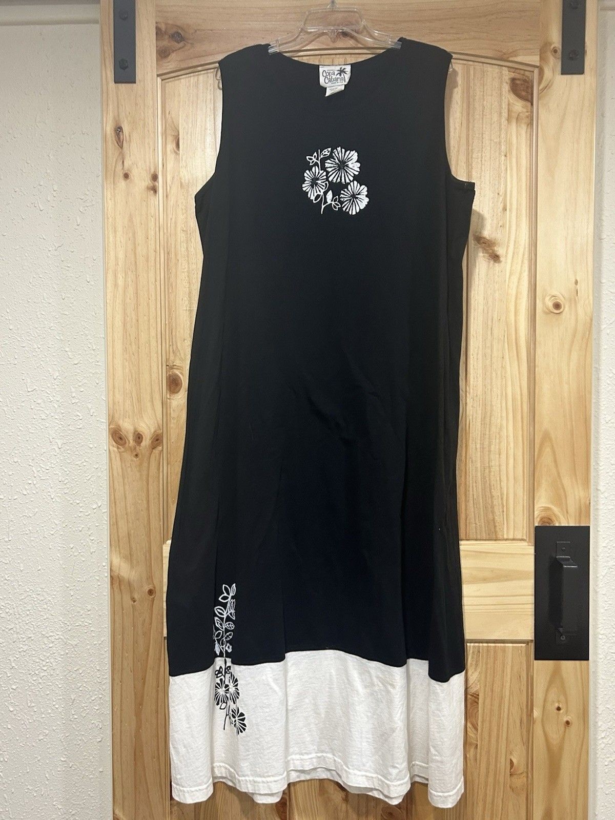 Vintage Copa Cabana Women’s Dress Sleeves Black & White Floral Maxi Dress 2XL