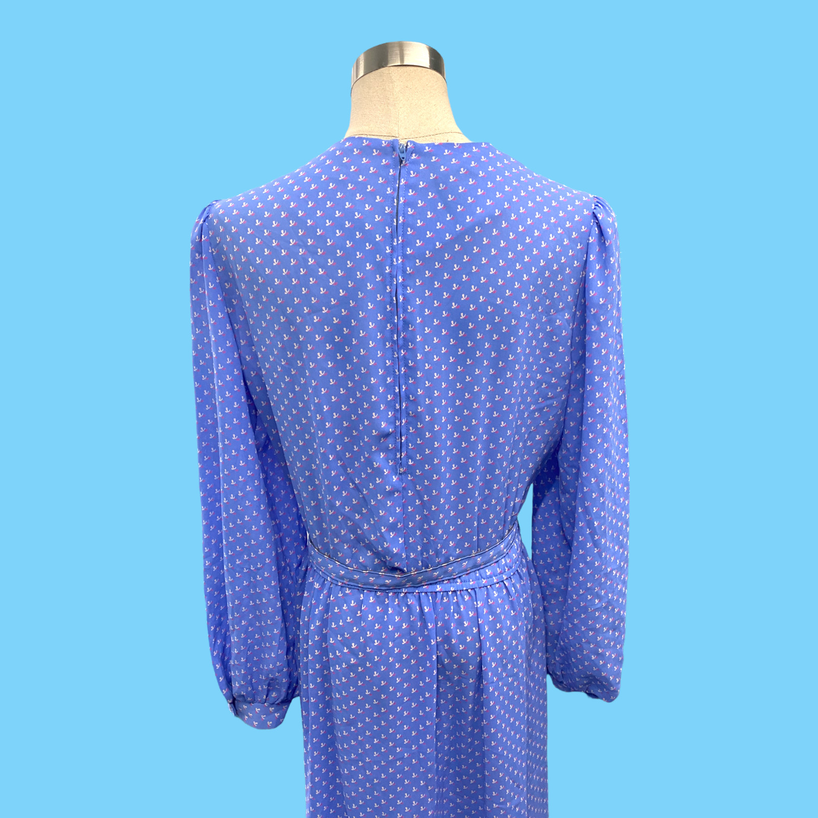 Vintage 70’s Lady Carol Of New York Blue Floral Pattern Secretarial Dress Large